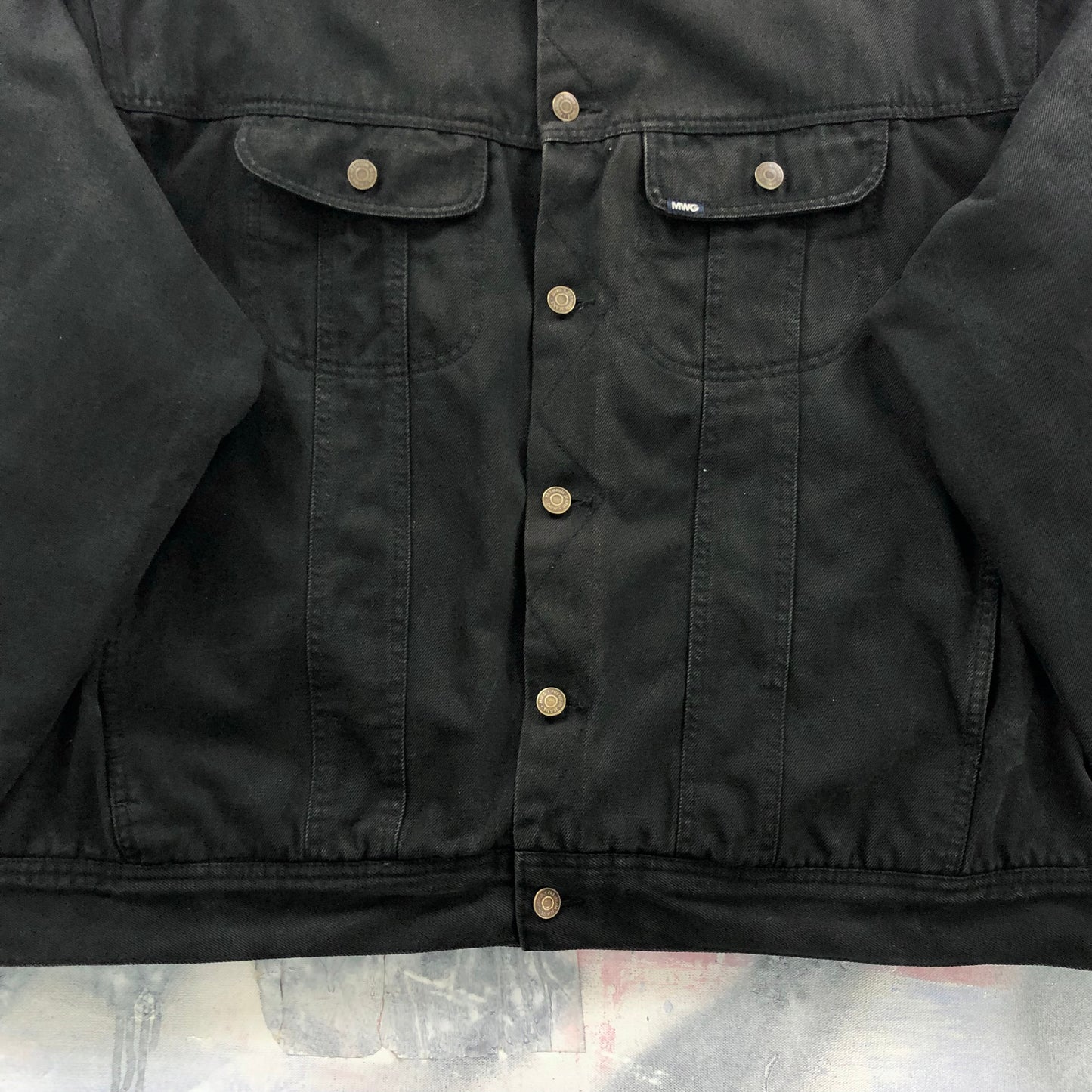 Vintage MWG Storm Rider Blanket Lined Custom Harley Davidson Eagle Patch Denim Button Jacket XXL