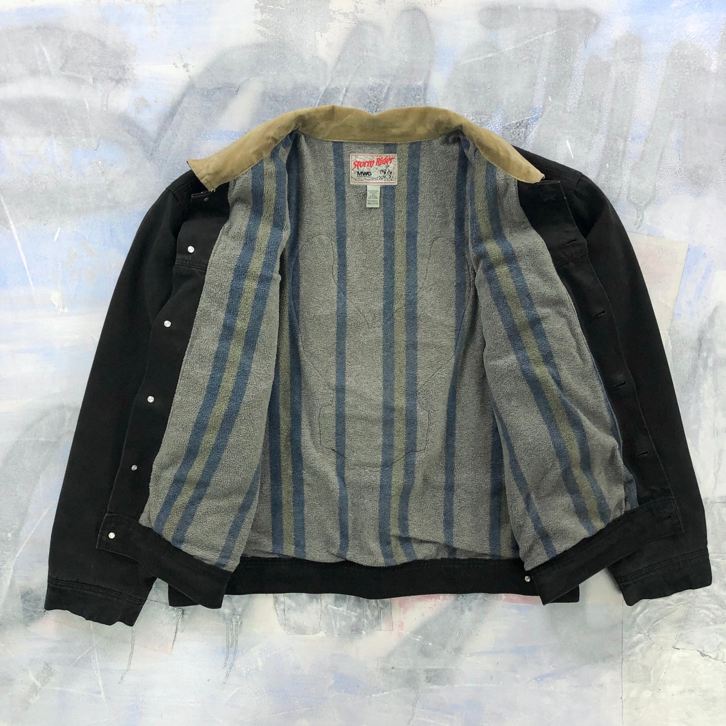 Vintage MWG Storm Rider Blanket Lined Custom Harley Davidson Eagle Patch Denim Button Jacket XXL