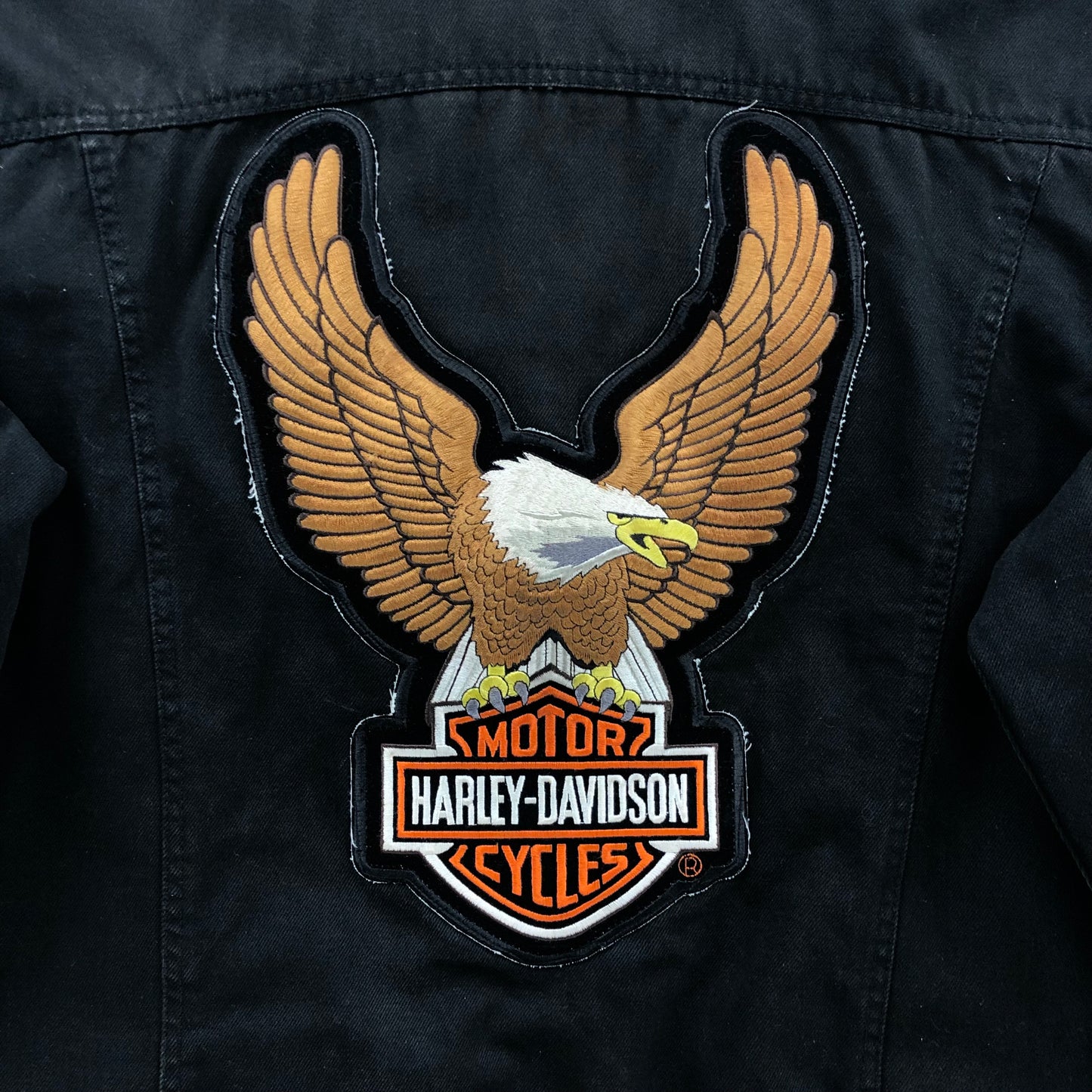 Vintage MWG Storm Rider Blanket Lined Custom Harley Davidson Eagle Patch Denim Button Jacket XXL