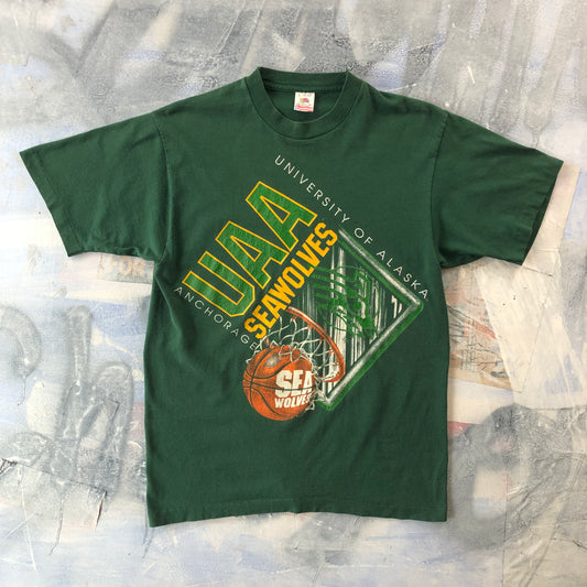Vintage USA University Of Anchorage Alaska Seawolves Basketball T Shirt L
