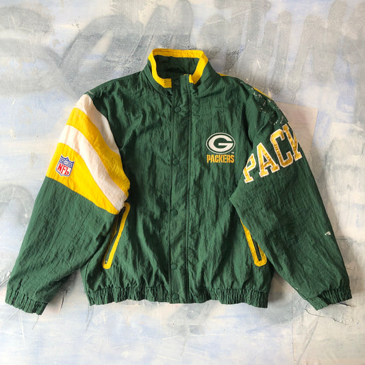 Vintage Starter NFL Green Bay Quilted Puffer Button Zip Jacket L
