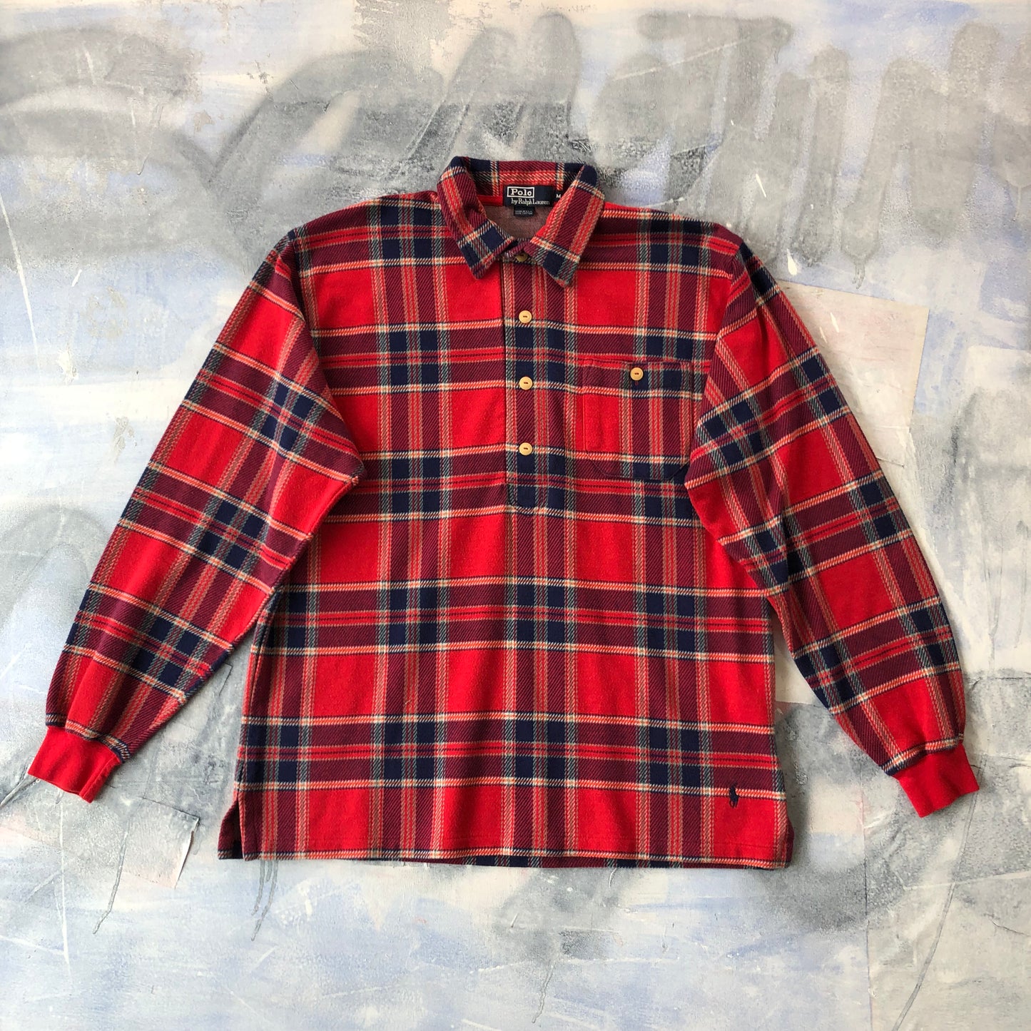 Polo Ralph Lauren Made in USA Quarter Button Rugby Plaid Shirt M