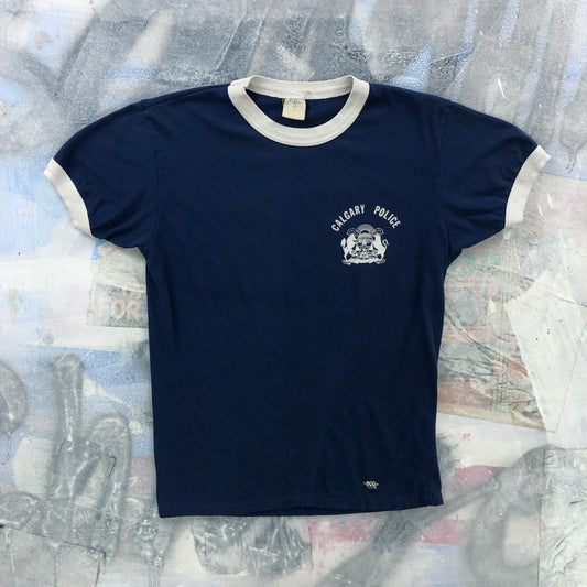Vintage Calgary Police Single Stitch Ringer T Shirt L