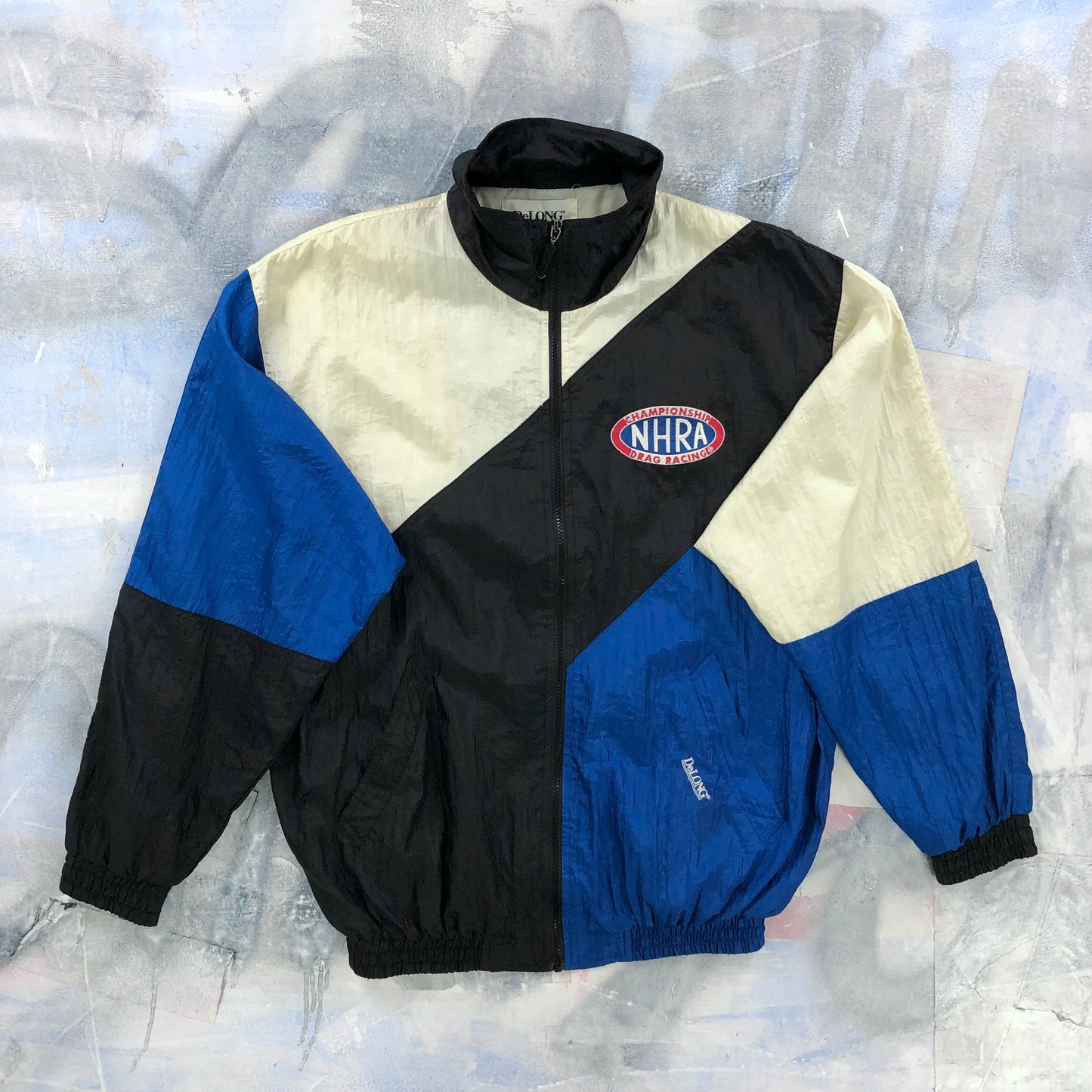 Vintage Delong NHRA Drag Racing Championship Full Zip Windbreaker Jacket L