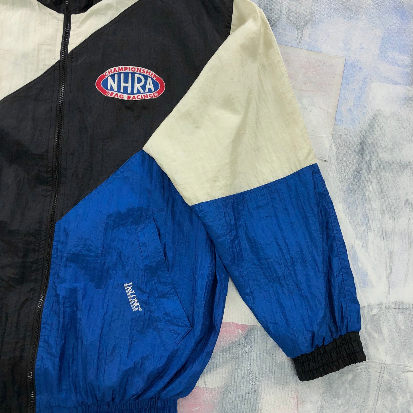 Vintage Delong NHRA Drag Racing Championship Full Zip Windbreaker Jacket L