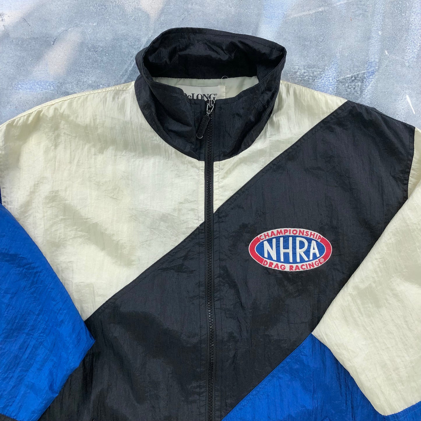 Vintage Delong NHRA Drag Racing Championship Full Zip Windbreaker Jacket L