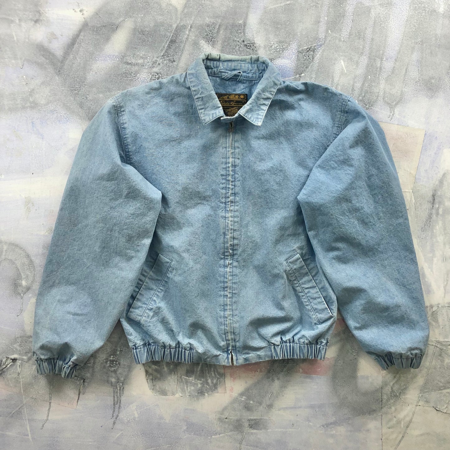 Vintage 80s Eddie Bauer Denim Plaid Lined Harrington Bomber Zip Jacket M