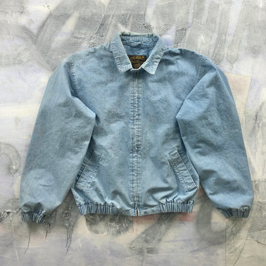 Vintage 80s Eddie Bauer Denim Plaid Lined Harrington Bomber Zip Jacket M
