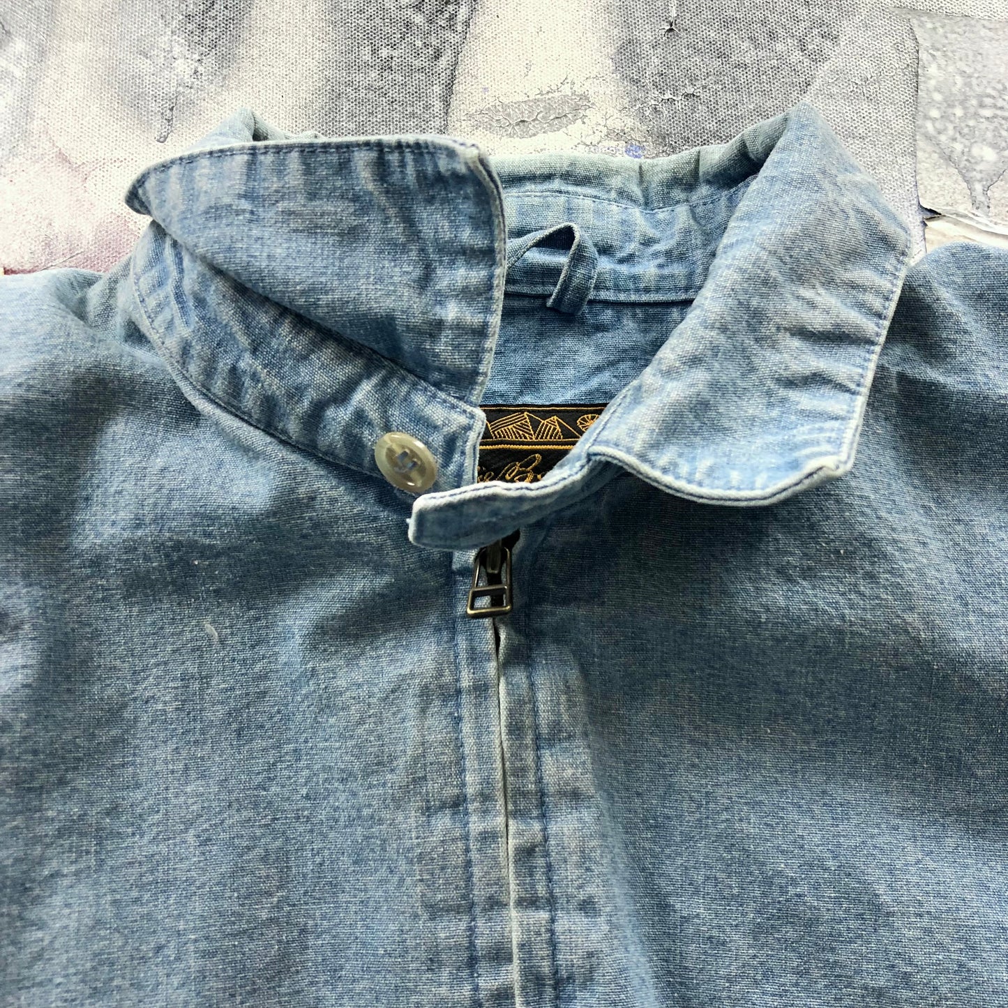 Vintage 80s Eddie Bauer Denim Plaid Lined Harrington Bomber Zip Jacket M