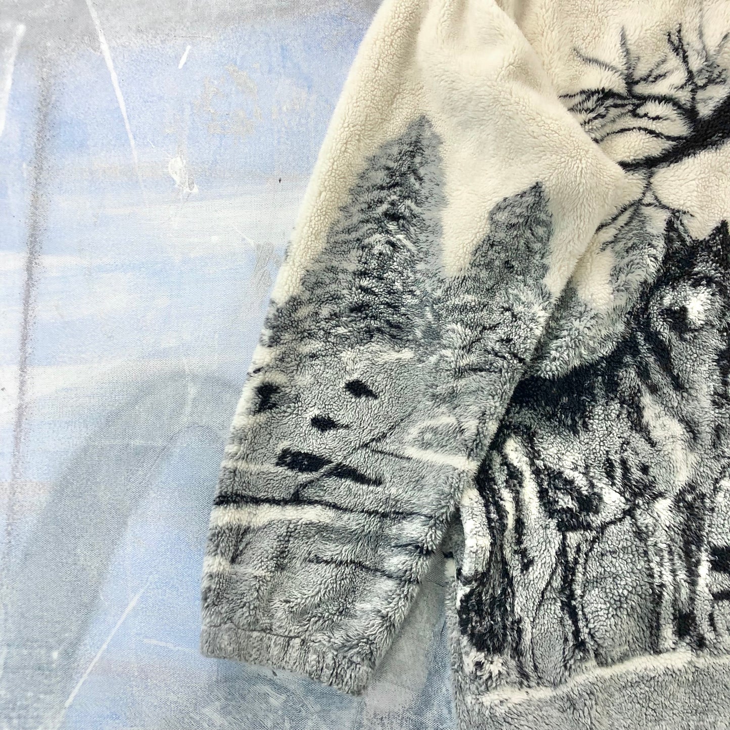 Vintage AOP Wolf Pack Full Zip Fleece Sweatshirt L