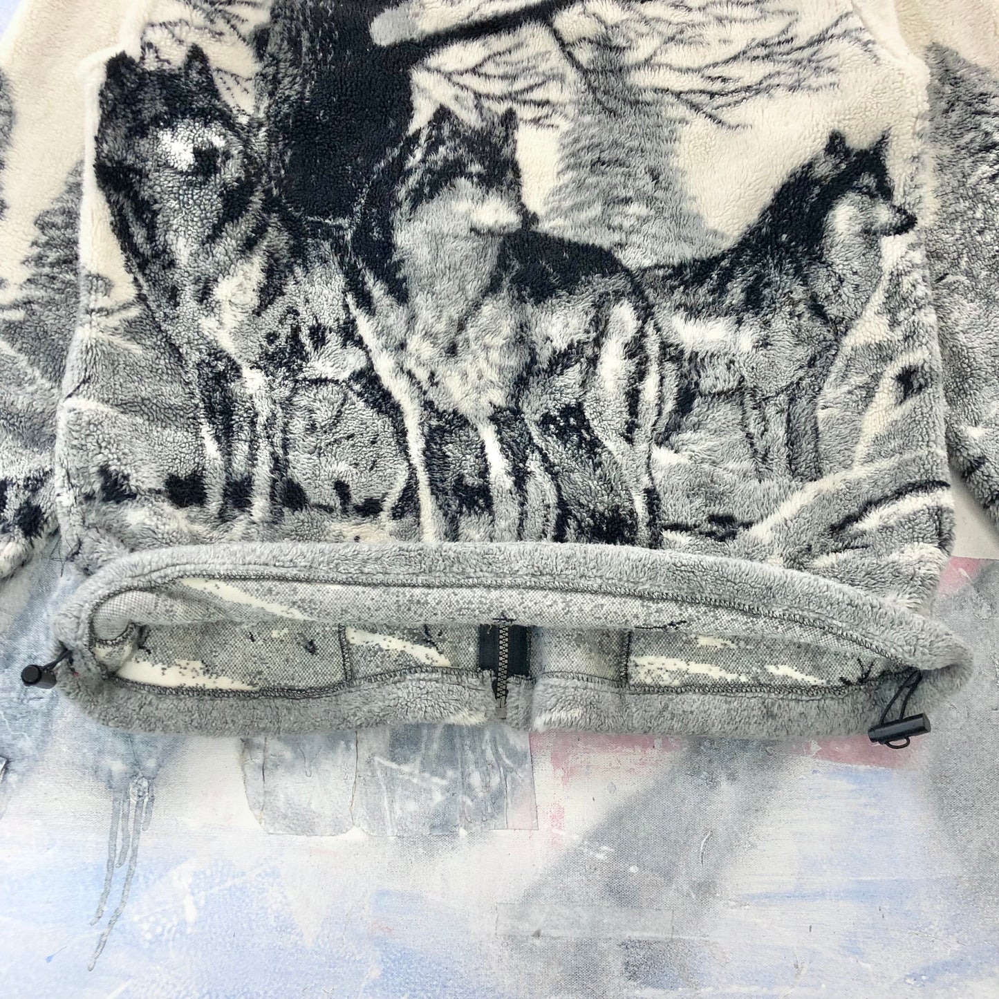 Vintage AOP Wolf Pack Full Zip Fleece Sweatshirt L