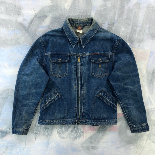Vintage 90s Three Bars Zip Button Denim Jacket XXL