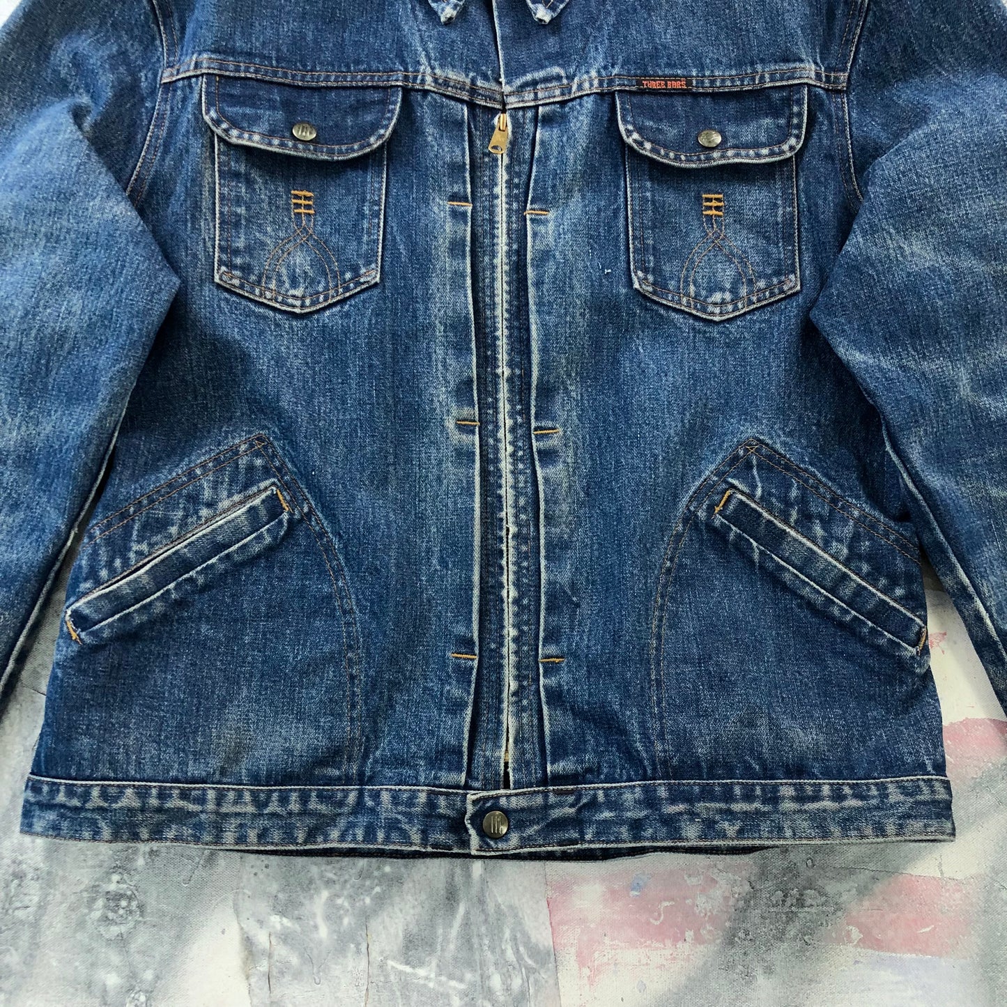 Vintage 90s Three Bars Zip Button Denim Jacket XXL