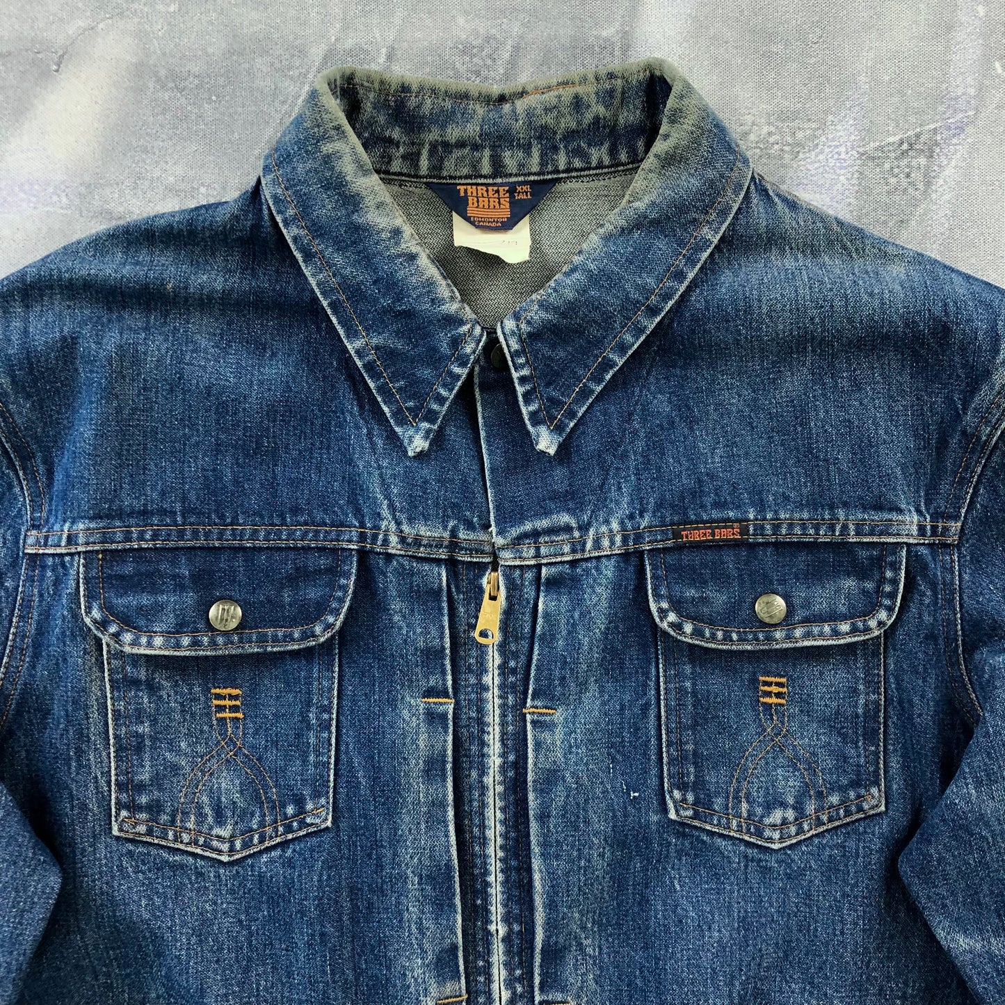 Vintage 90s Three Bars Zip Button Denim Jacket XXL