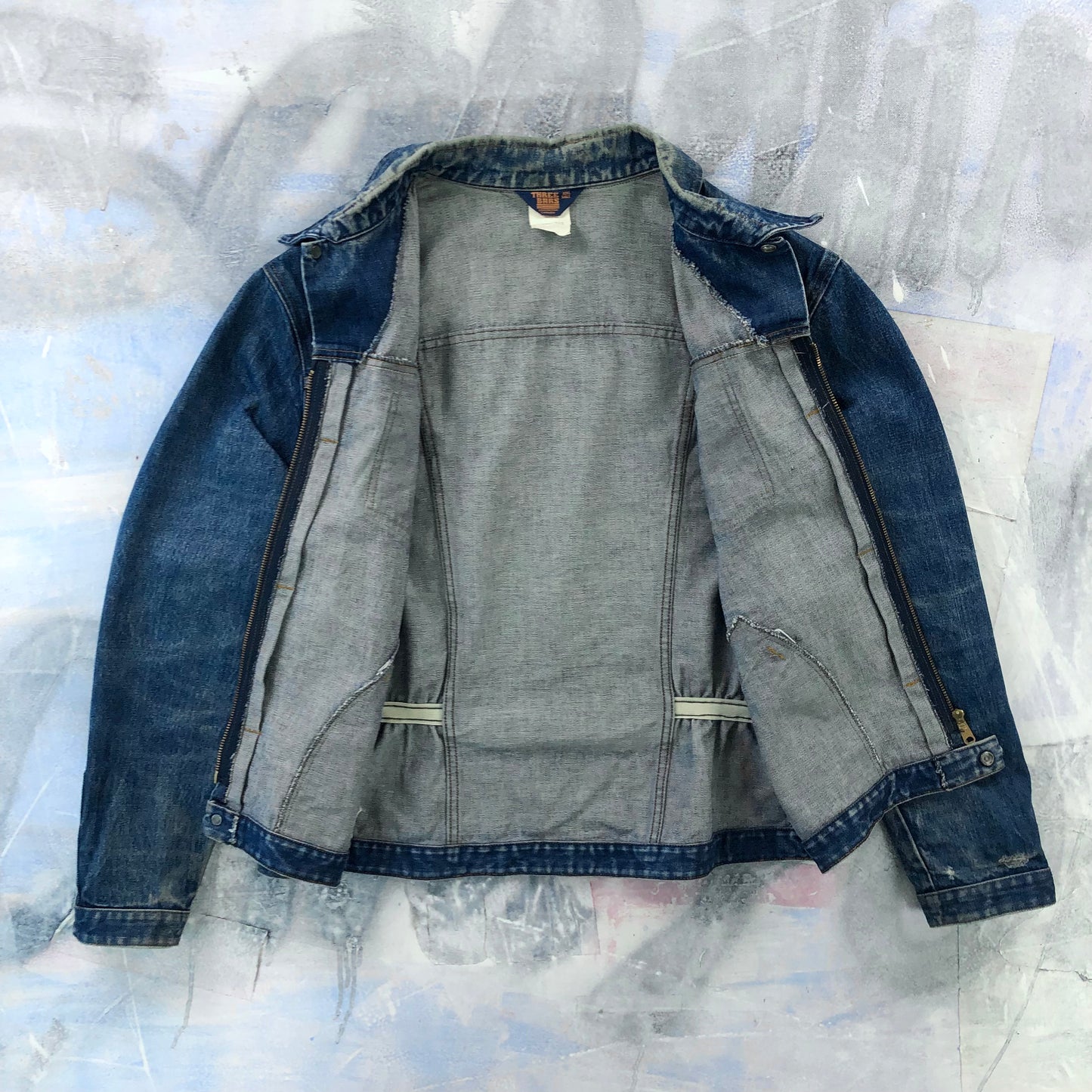 Vintage 90s Three Bars Zip Button Denim Jacket XXL