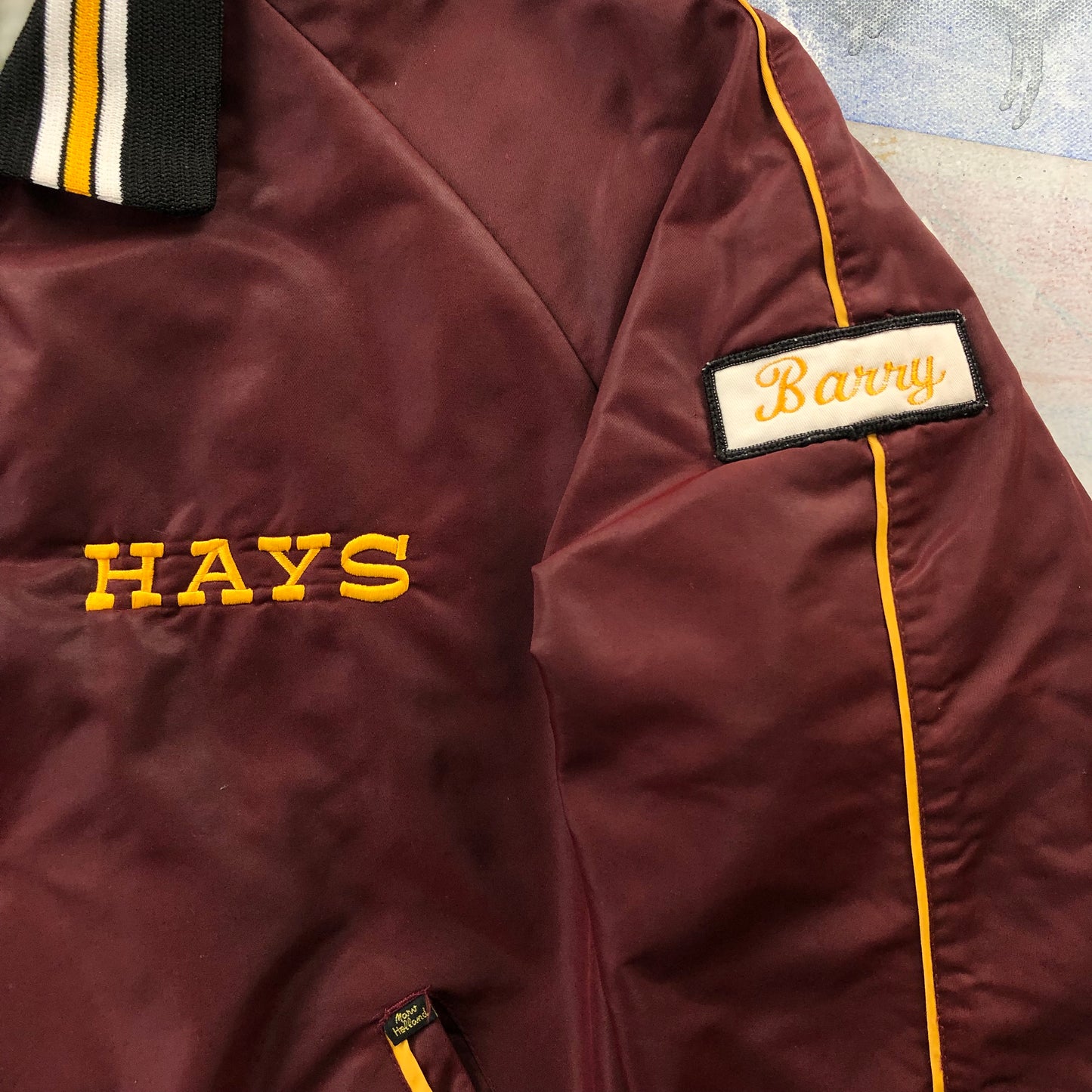 Vintage 80s Marv Holland Hays Custom Name Barry Quilted Lined Varsity Button Bomber Jacket L