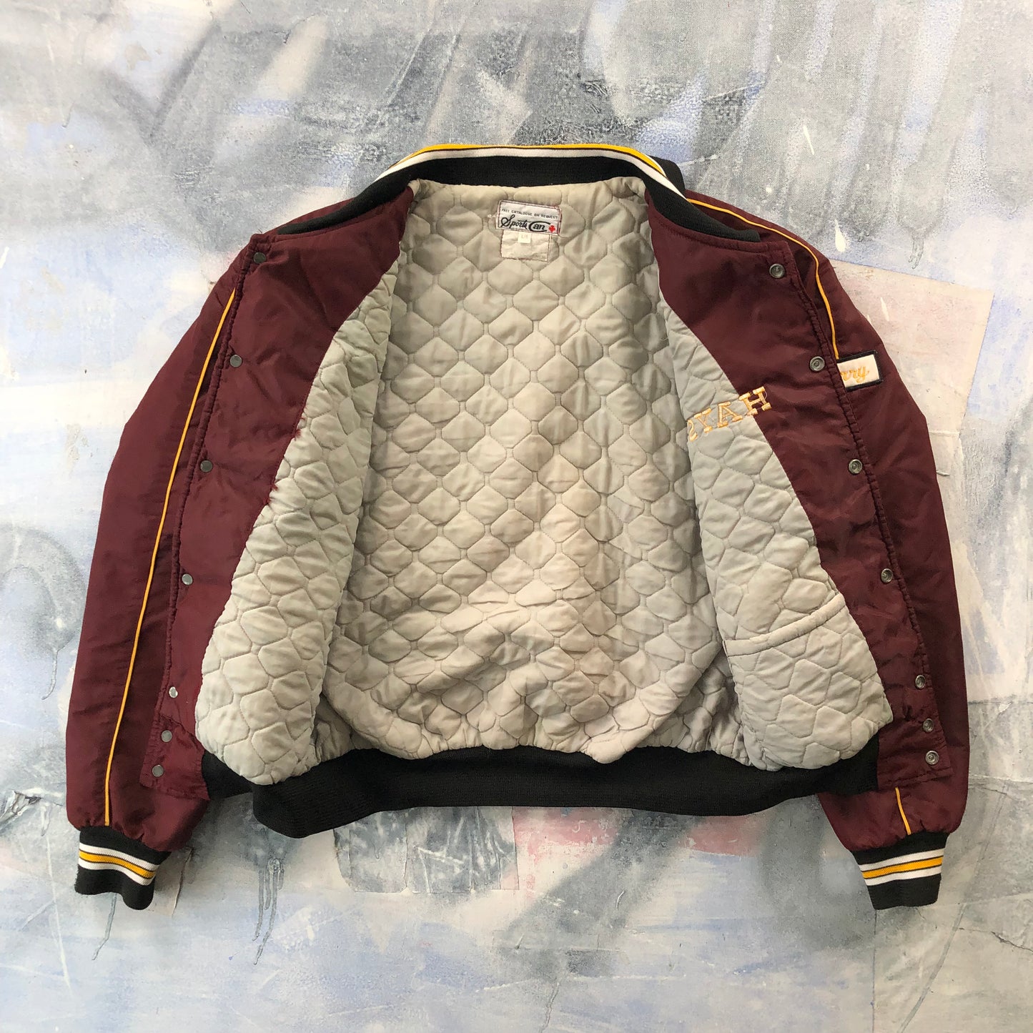 Vintage 80s Marv Holland Hays Custom Name Barry Quilted Lined Varsity Button Bomber Jacket L