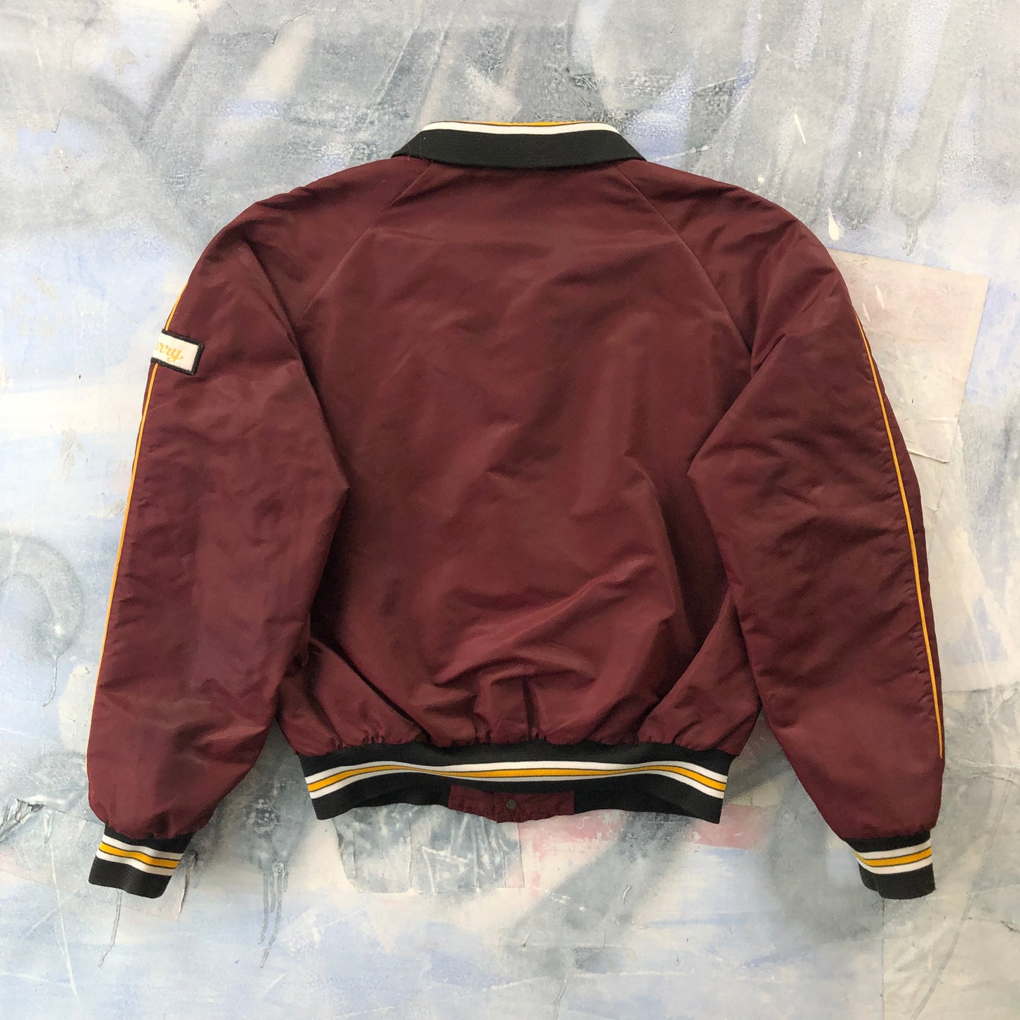 Vintage 80s Marv Holland Hays Custom Name Barry Quilted Lined Varsity Button Bomber Jacket L