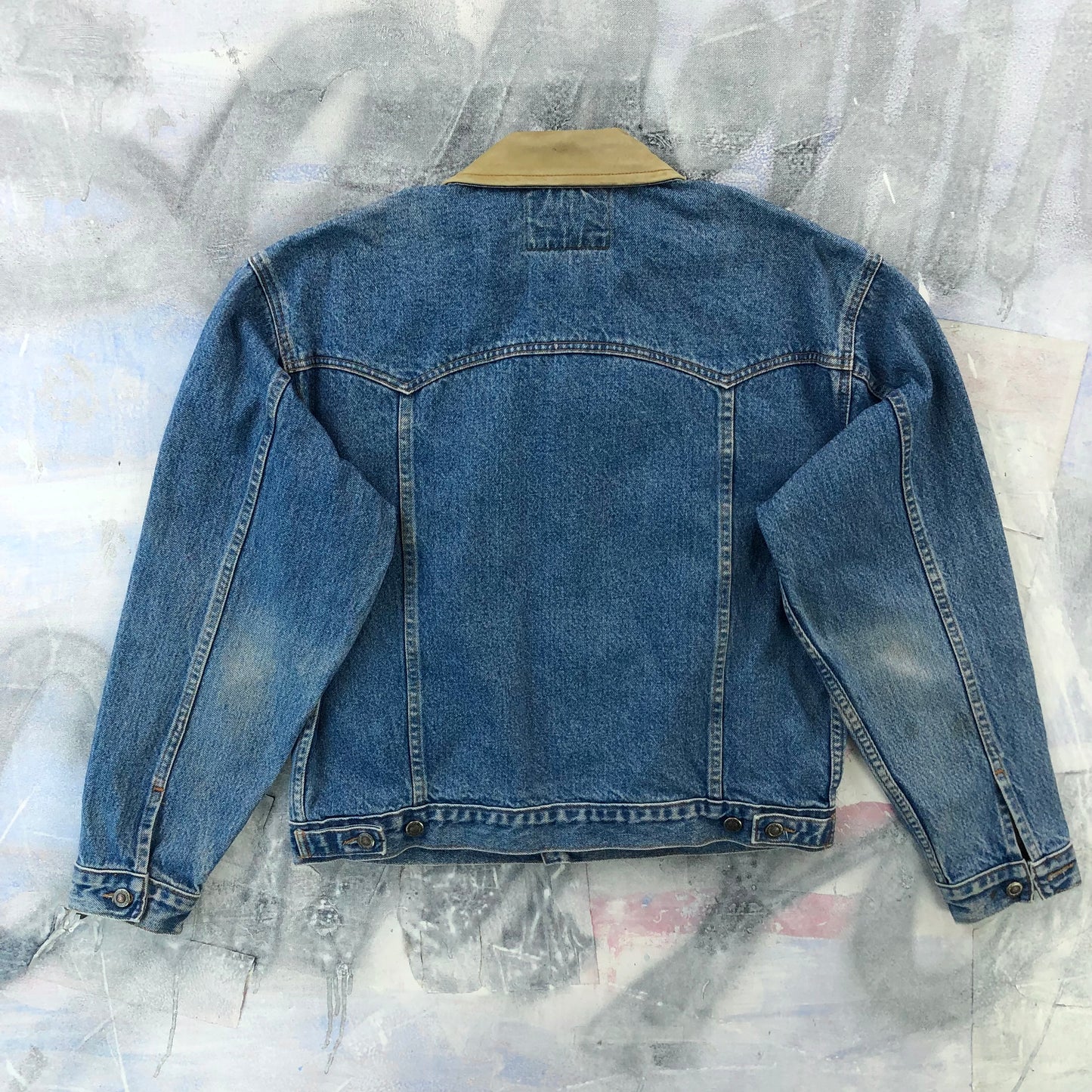 Vintage USA Schafer Outfitter Western Leather Collar Button Denim Jacket L