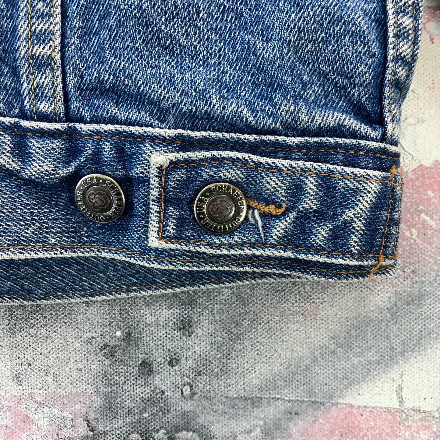 Vintage USA Schafer Outfitter Western Leather Collar Button Denim Jacket L