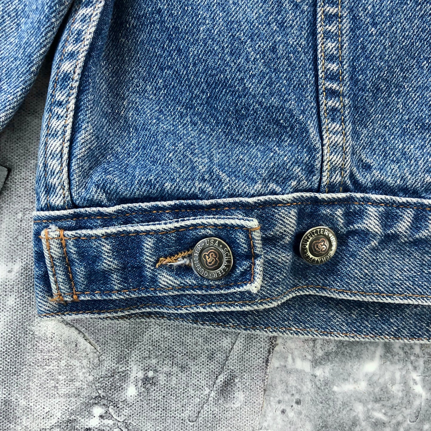 Vintage USA Schafer Outfitter Western Leather Collar Button Denim Jacket L