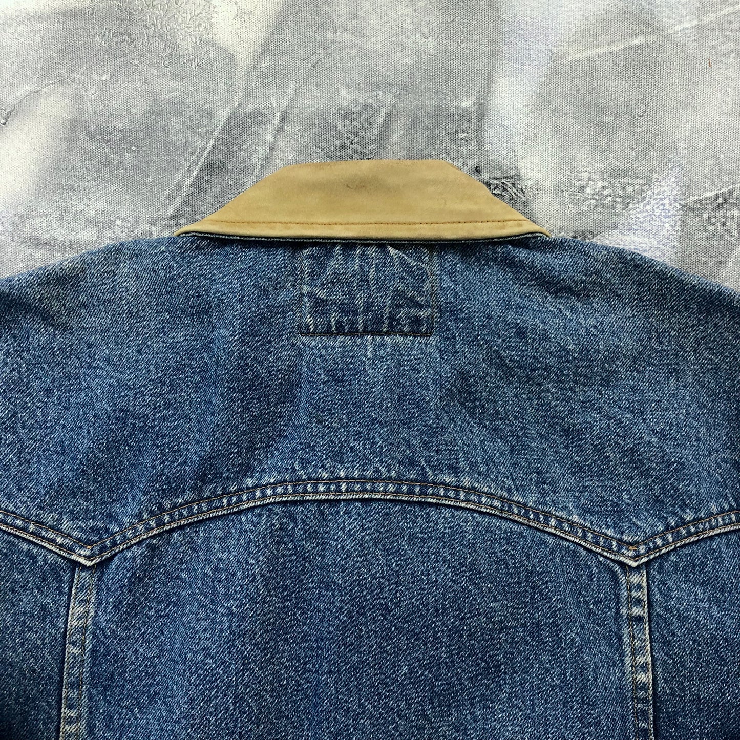 Vintage USA Schafer Outfitter Western Leather Collar Button Denim Jacket L