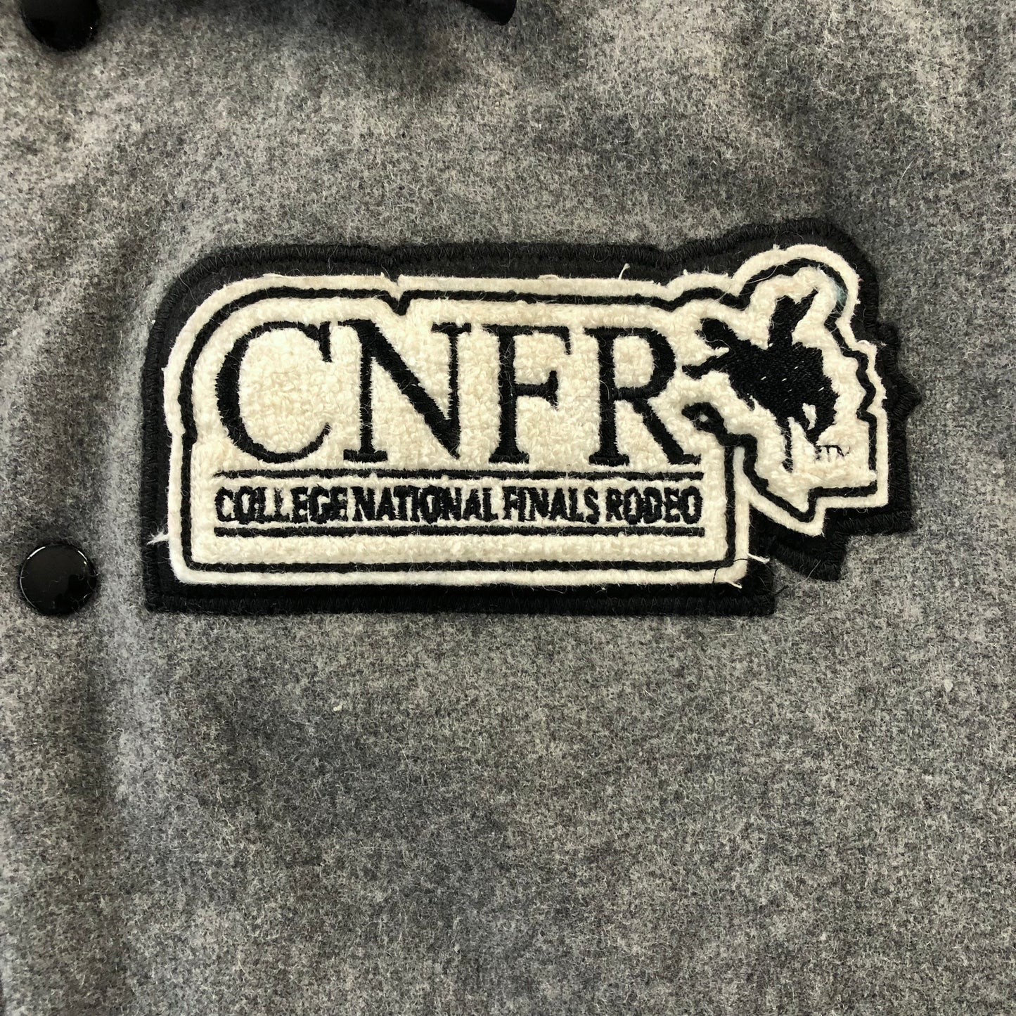 Vintage USA College National Finals Rodeo Leather Collar Quilted Lined Wool Button Vest M