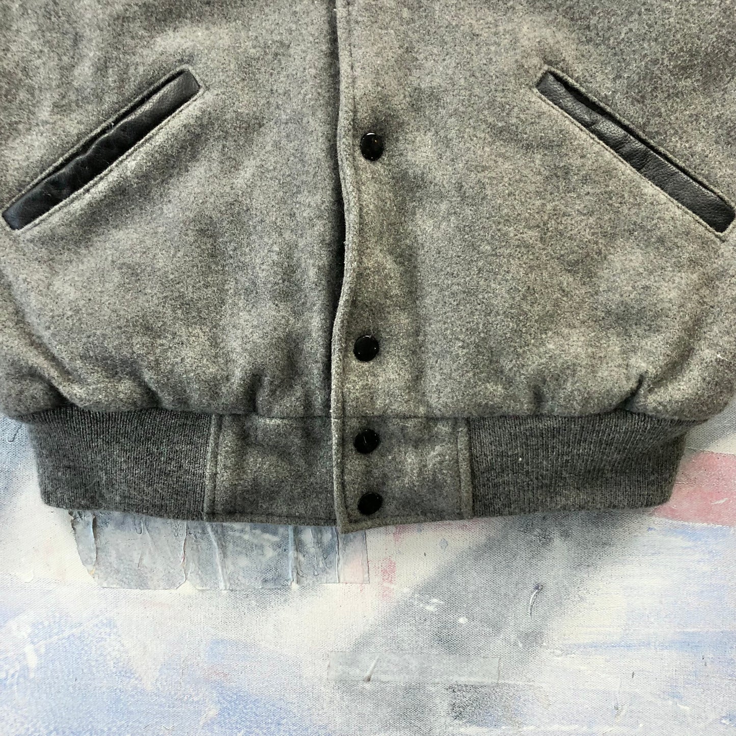 Vintage USA College National Finals Rodeo Leather Collar Quilted Lined Wool Button Vest M