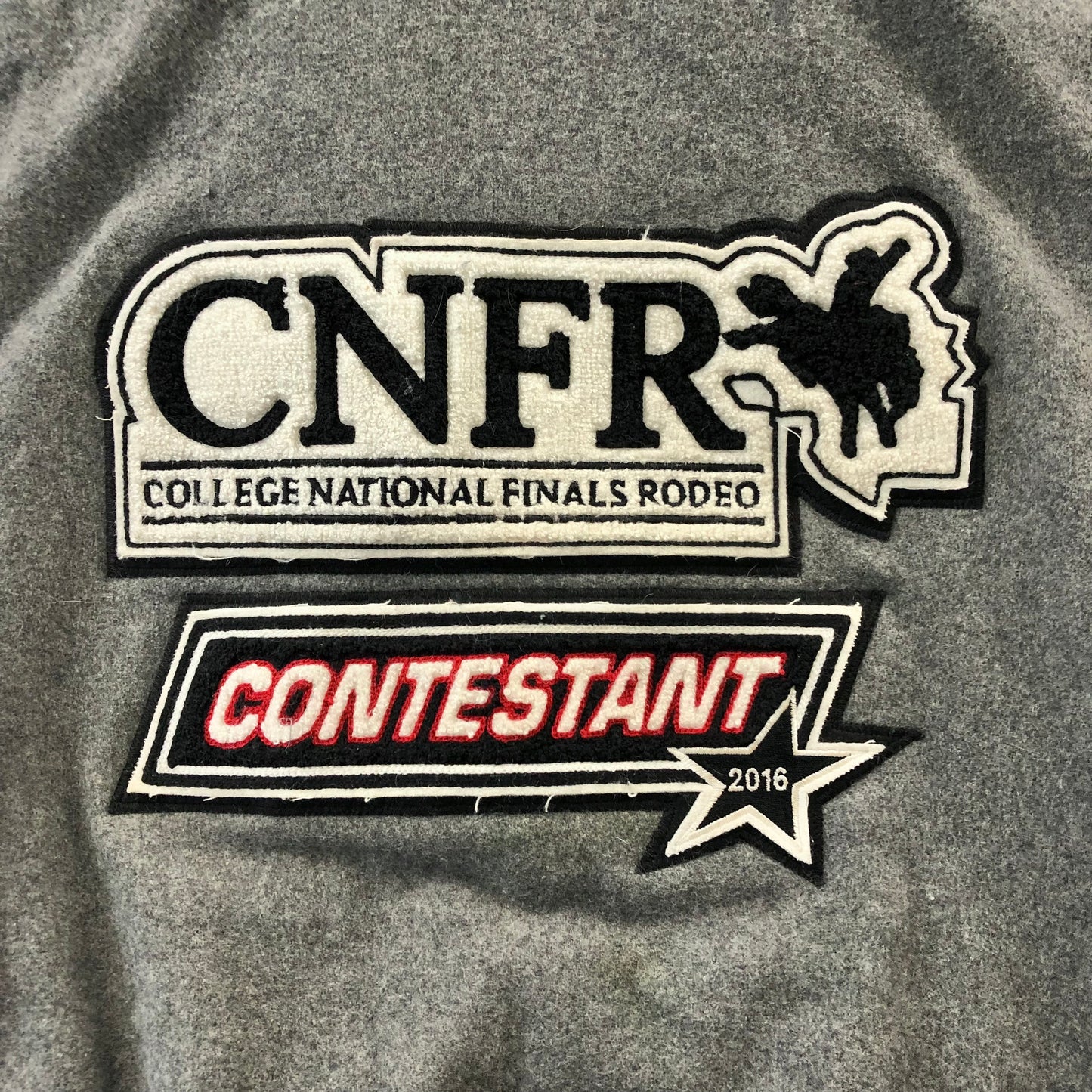 Vintage USA College National Finals Rodeo Leather Collar Quilted Lined Wool Button Vest M