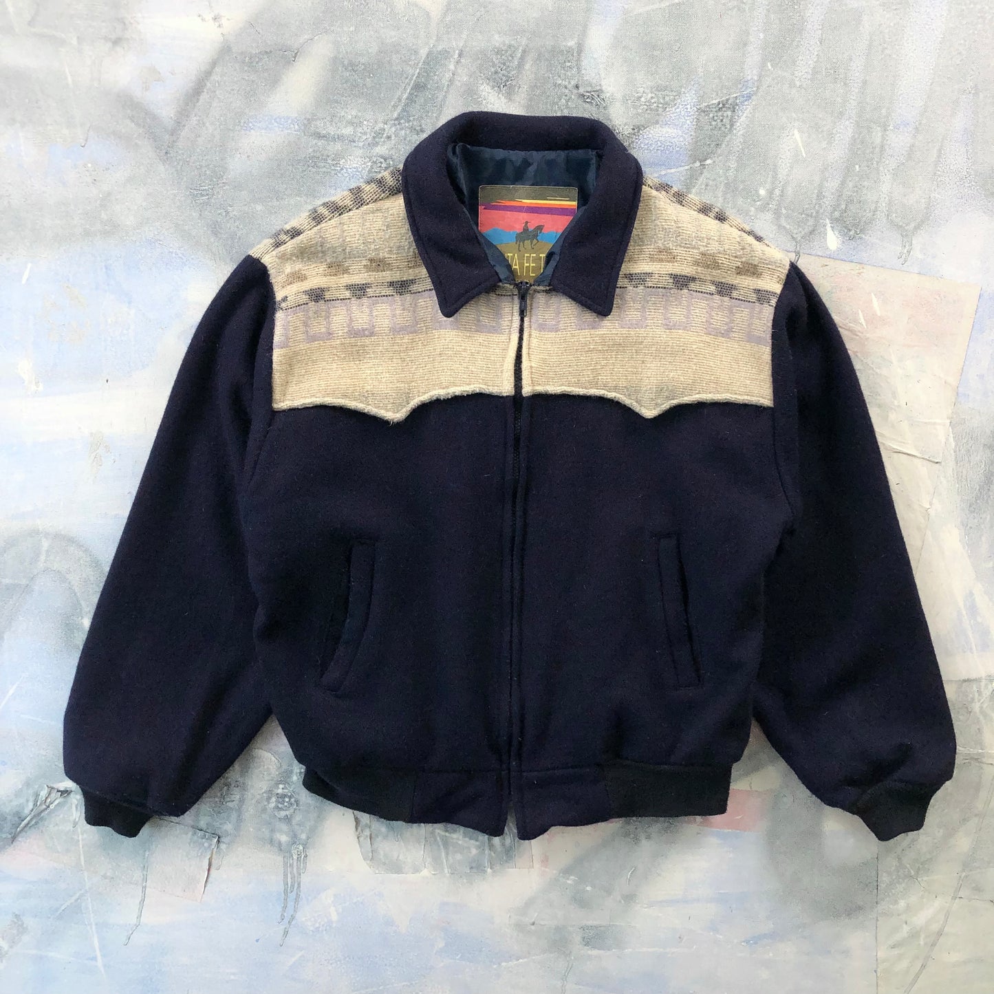 Vintage USA Santa Fe Trail Western Aztec Wool Bomber Zip Jacket L