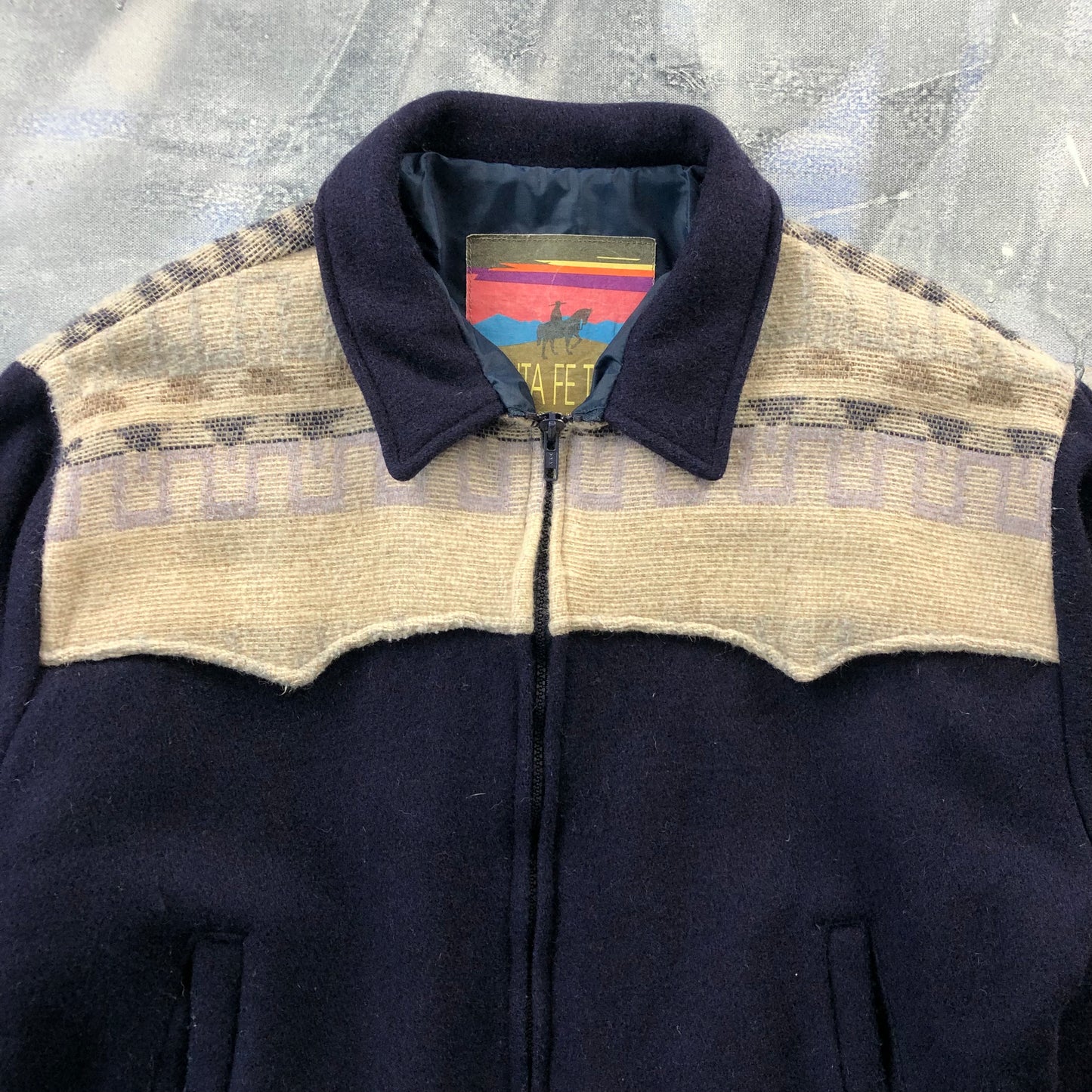 Vintage USA Santa Fe Trail Western Aztec Wool Bomber Zip Jacket L