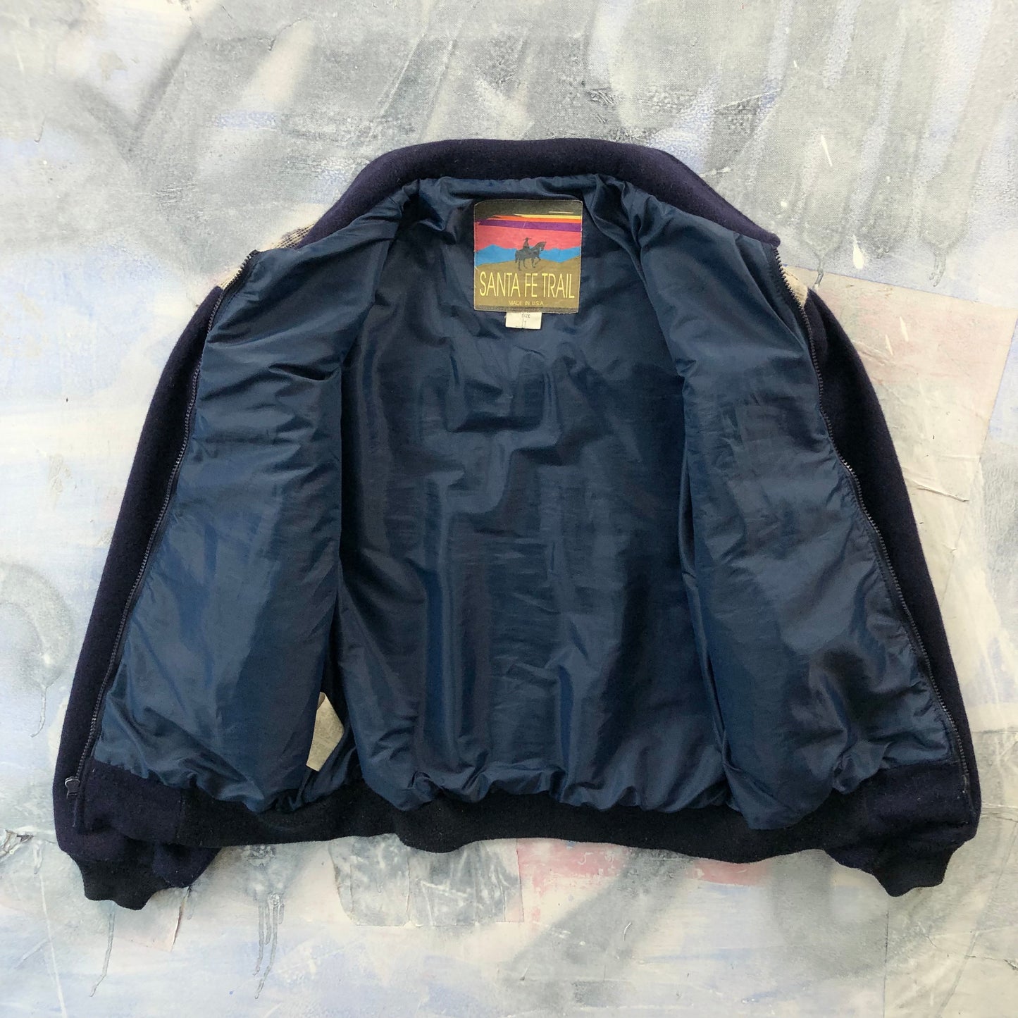 Vintage USA Santa Fe Trail Western Aztec Wool Bomber Zip Jacket L