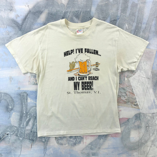 Vintage 90s USA Help I´ve Fallen And I Cant Reach My Beer Single Stitch T Shirt L