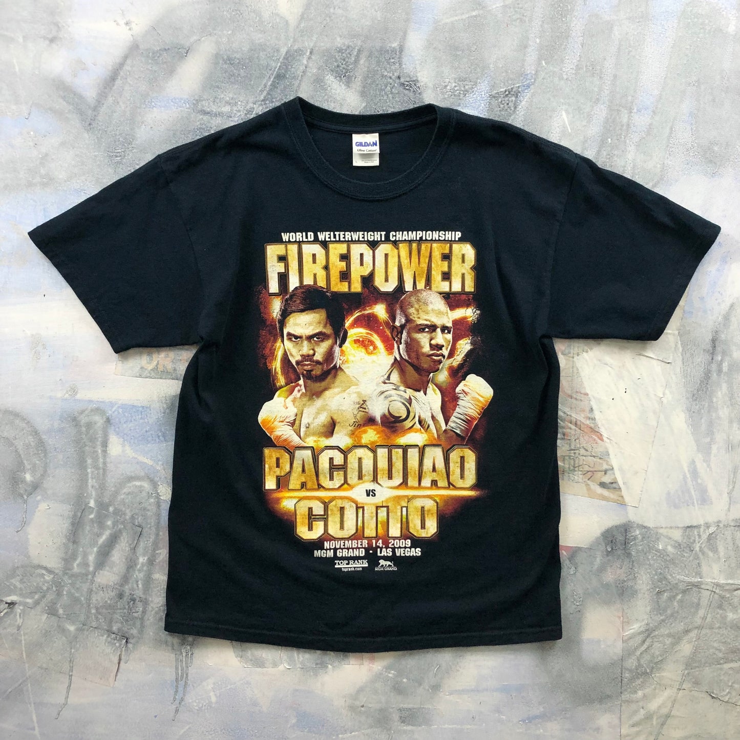 Vintage 2009 Boxing World Welterweight Championship Pacquiao Vs Cotto Fire Power T Shirt L