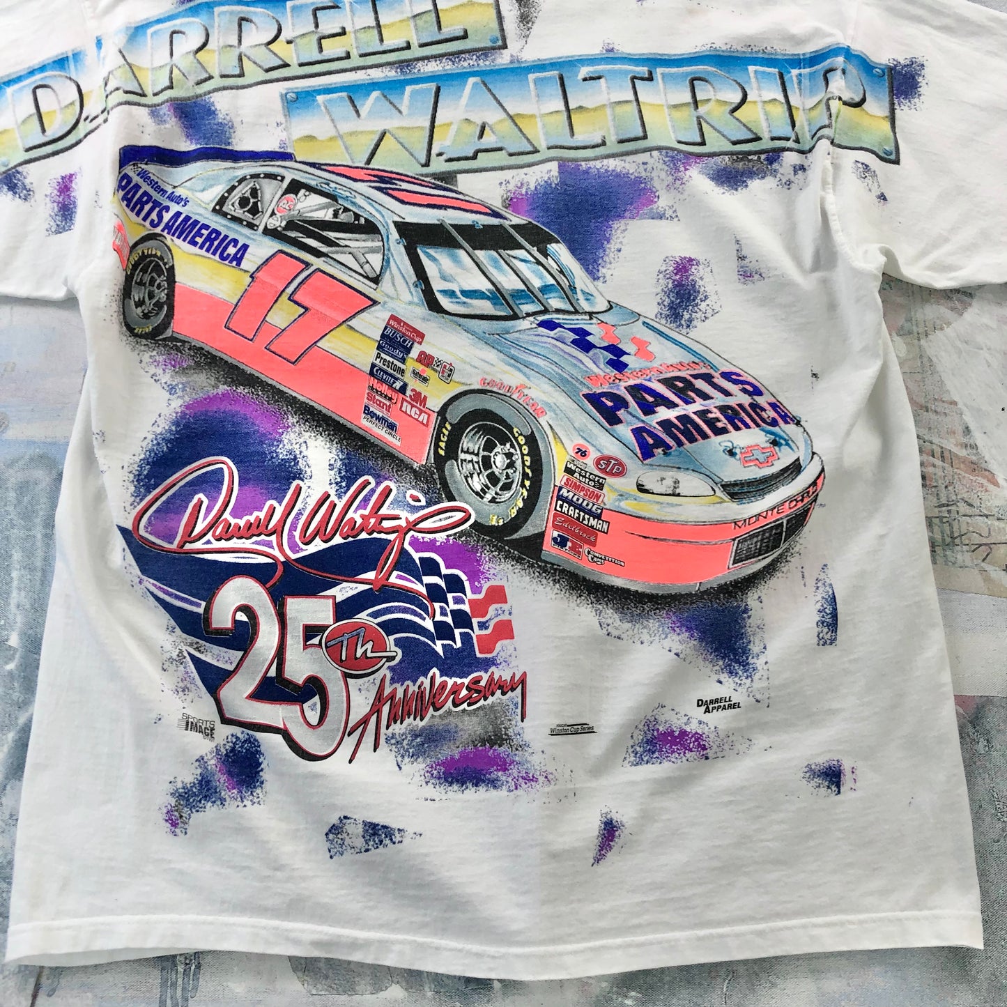 Vintage 90s USA Darrel Waltrip Nascar 25th Anniversary AOP T Shirt XXL