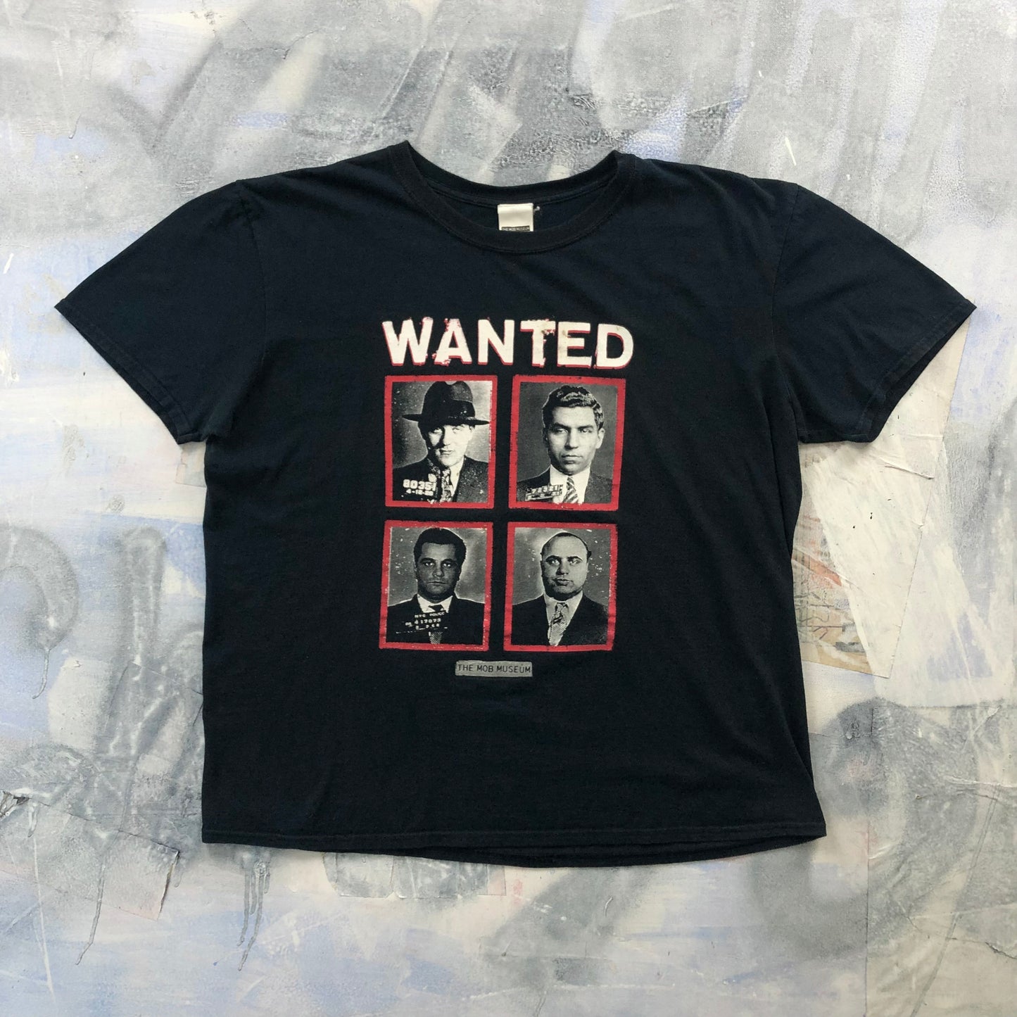 Vintage 90s Wanted Lanksy Luciano Gotti Capone The Mob Museum T Shirt XL