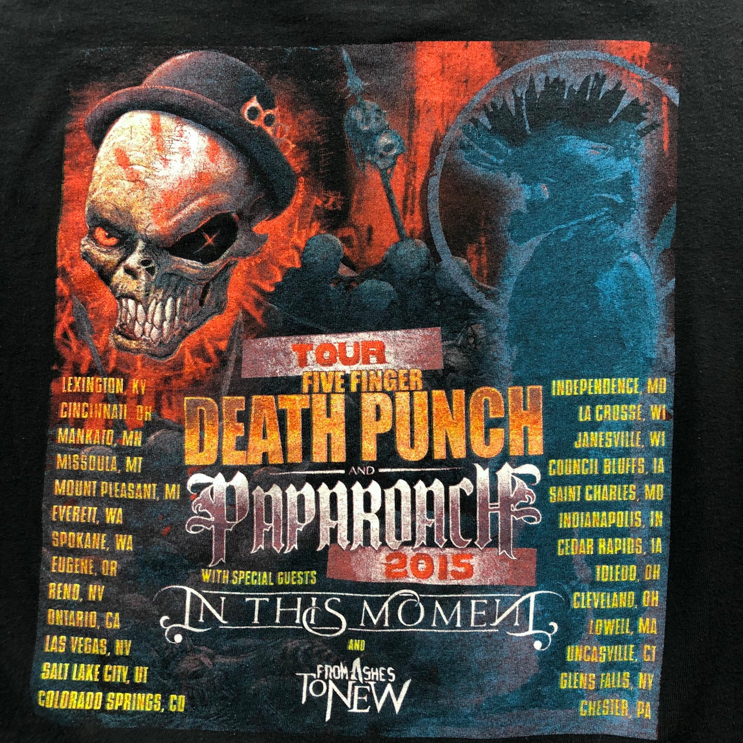 Vintage Five Finger Death Punch & Paparoach 2015 Tour T Shirt L