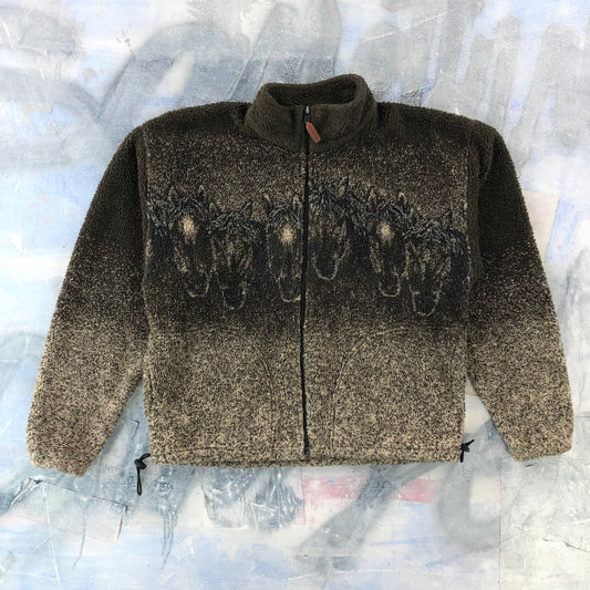 Vintage Outback Horses Full zip Fleece Sweatshirt L