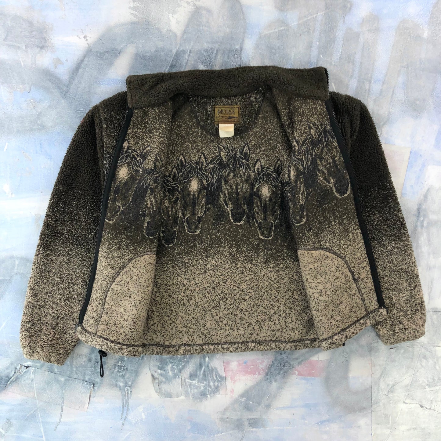 Vintage Outback Horses Full zip Fleece Sweatshirt L