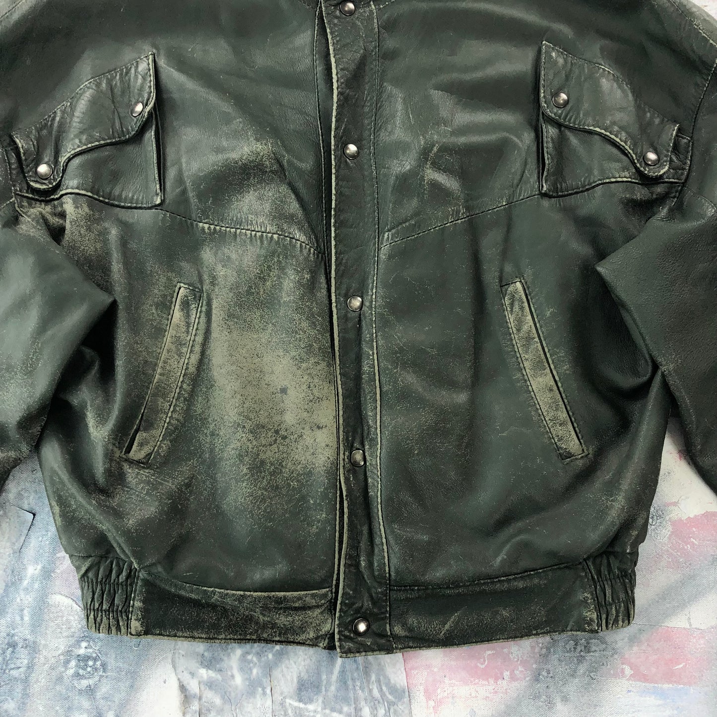 Vintage French Bomber Button Leather Jacket L