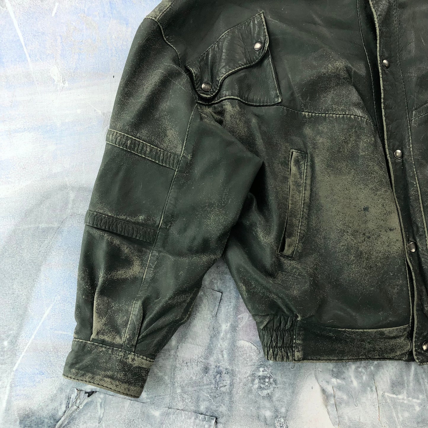 Vintage French Bomber Button Leather Jacket L