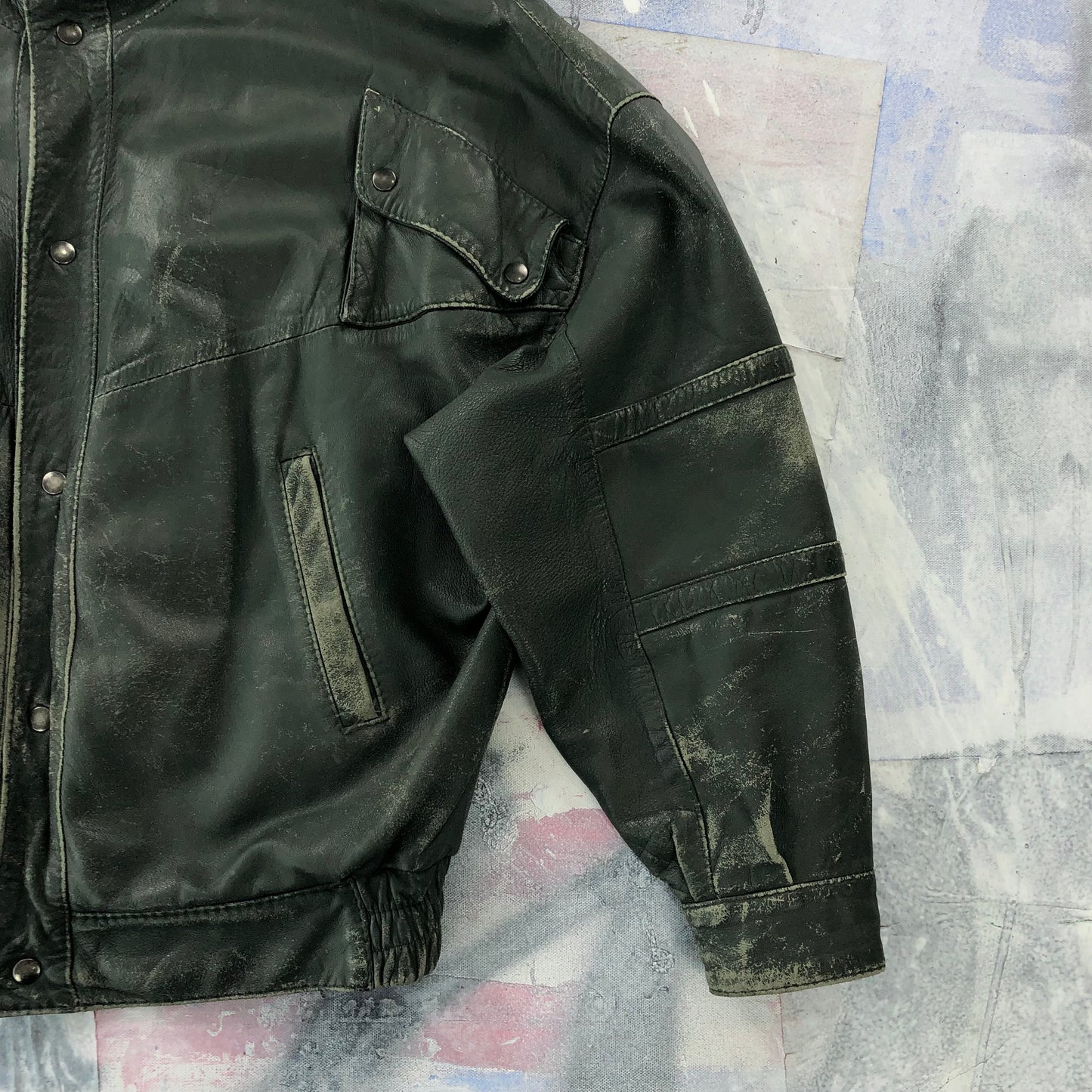 Vintage French Bomber Button Leather Jacket L