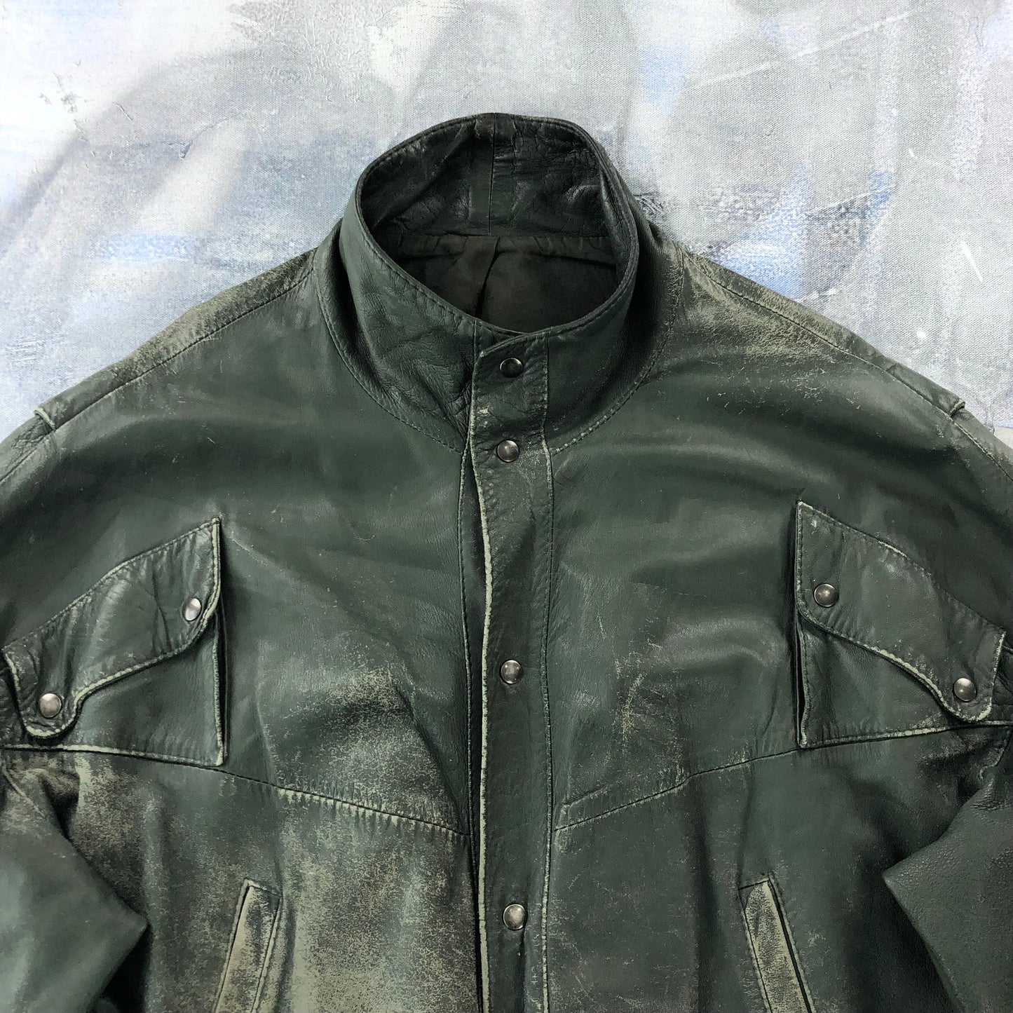 Vintage French Bomber Button Leather Jacket L