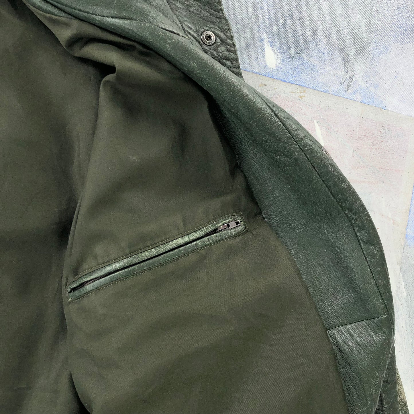 Vintage French Bomber Button Leather Jacket L