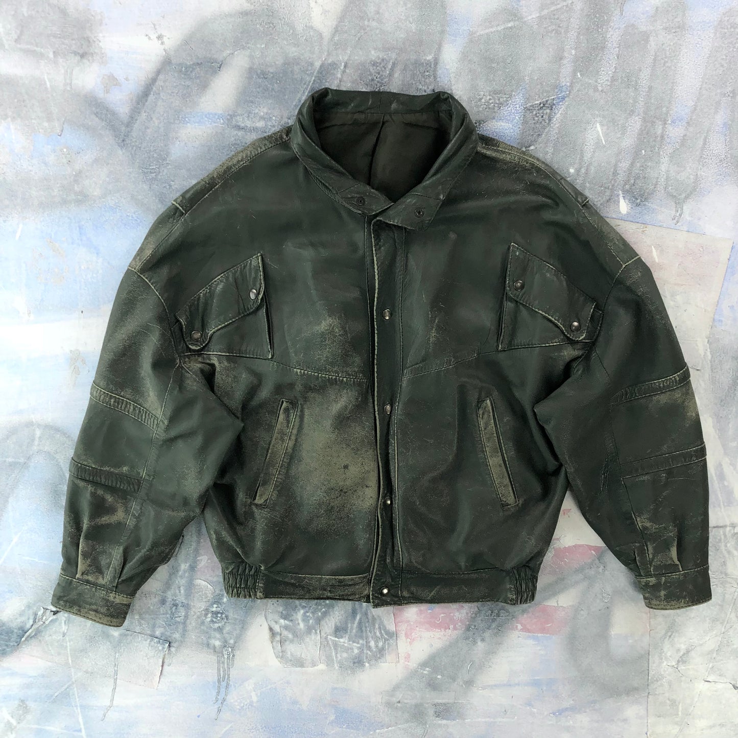 Vintage French Bomber Button Leather Jacket L