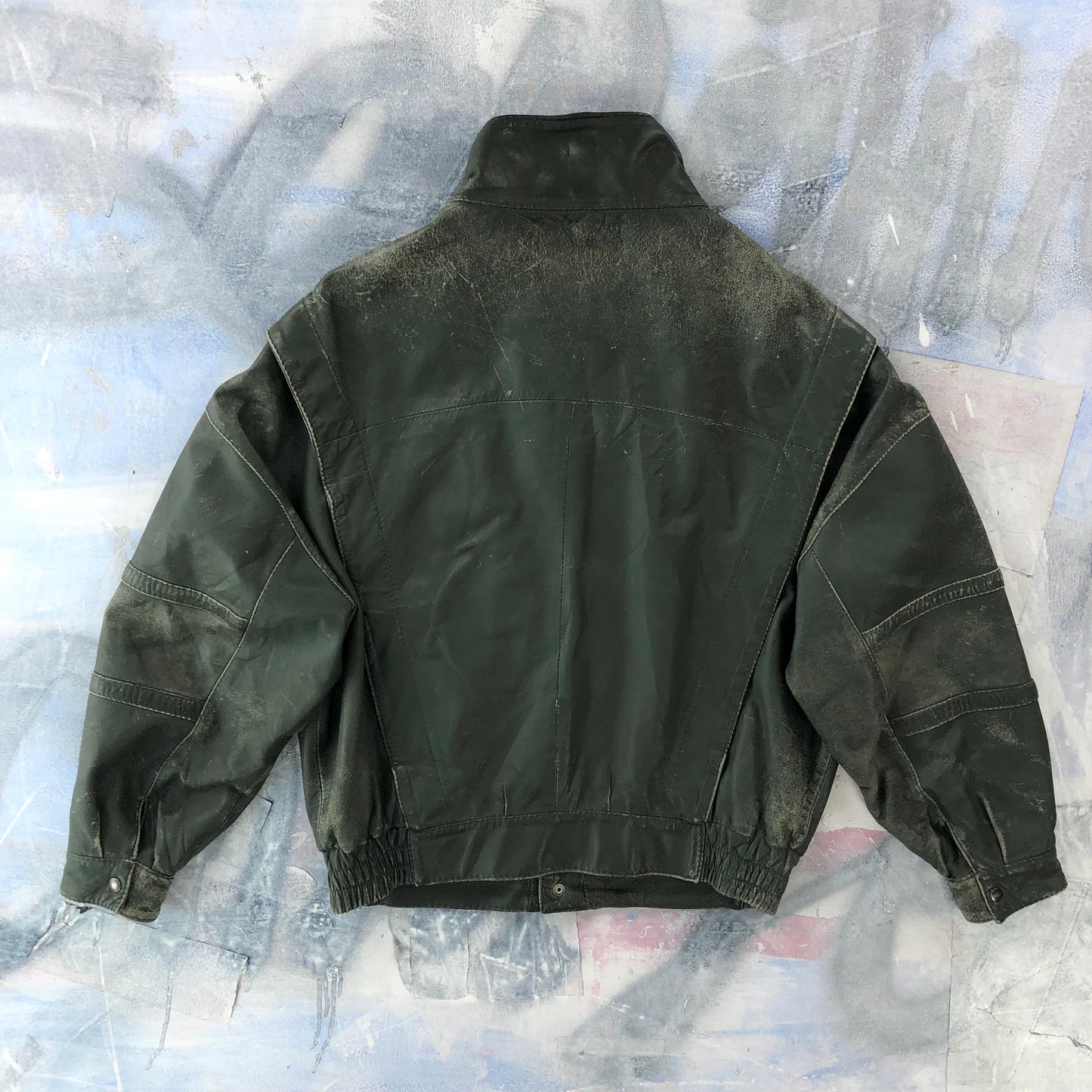 Vintage French Bomber Button Leather Jacket L