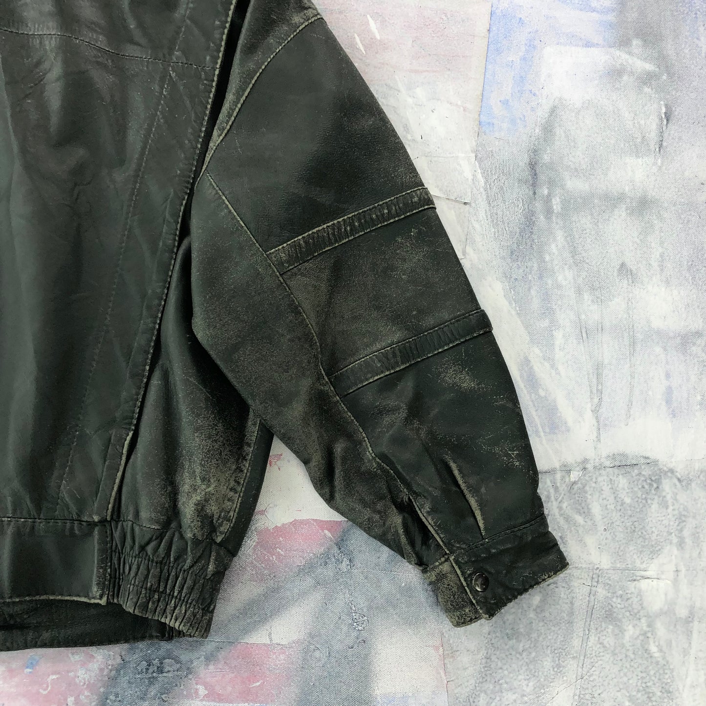 Vintage French Bomber Button Leather Jacket L