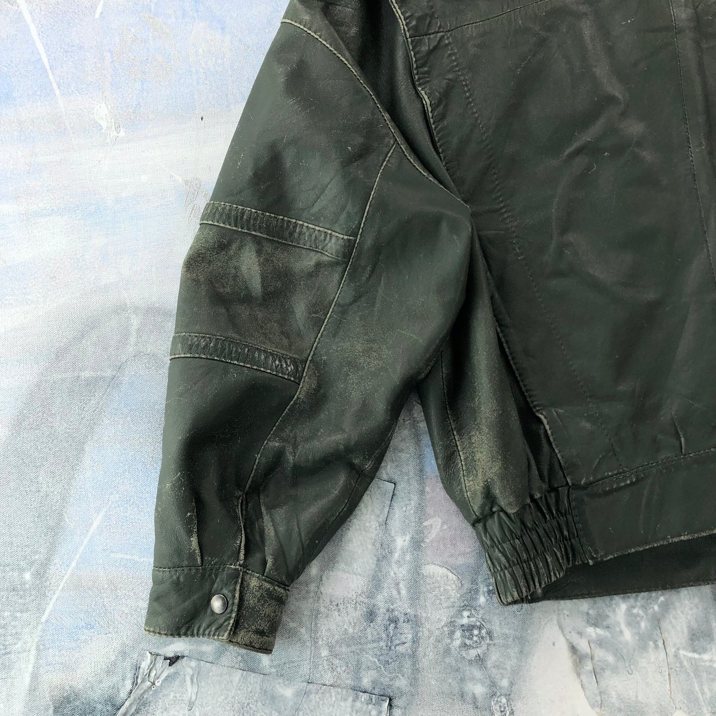Vintage French Bomber Button Leather Jacket L