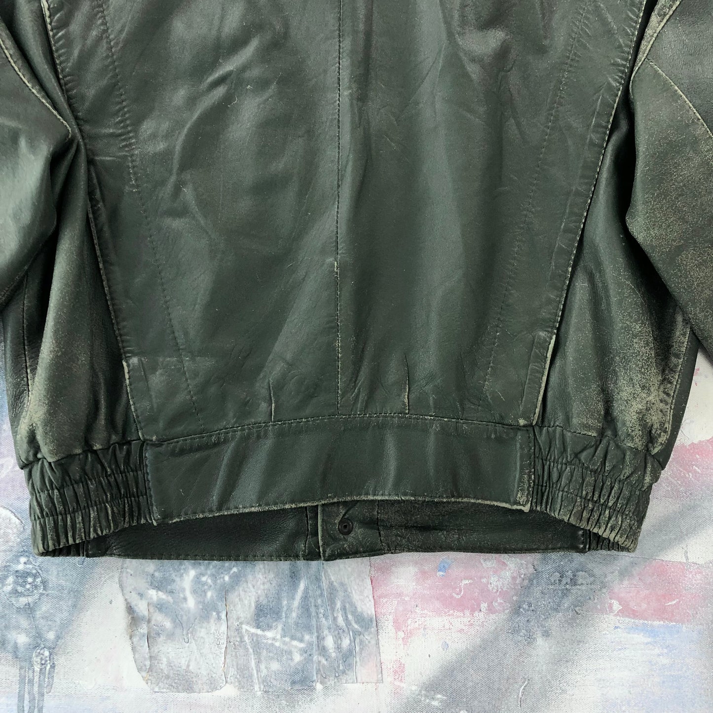 Vintage French Bomber Button Leather Jacket L