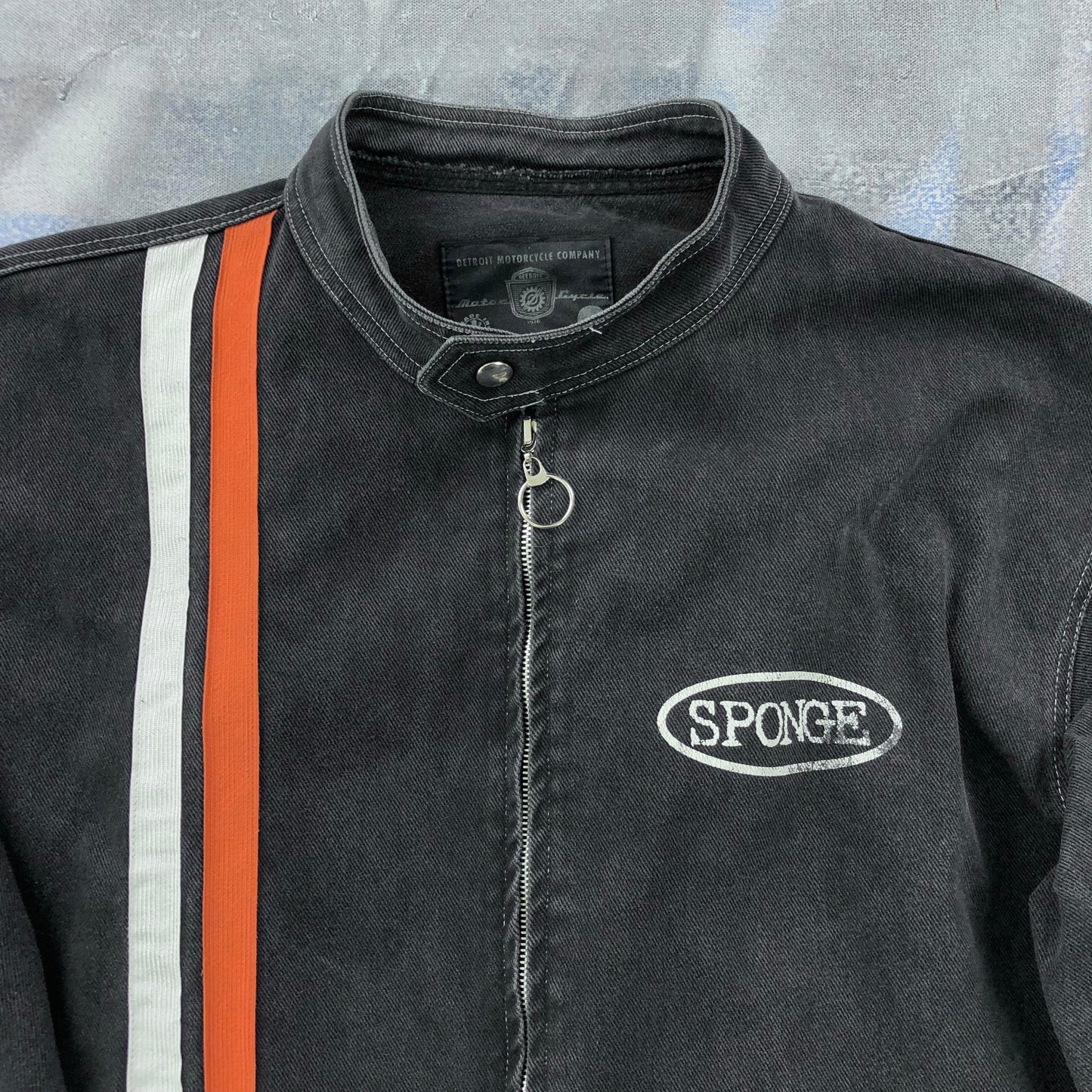 Vintage Detroit Motorcycle Company Band Collar Canvas Zip Jacket L